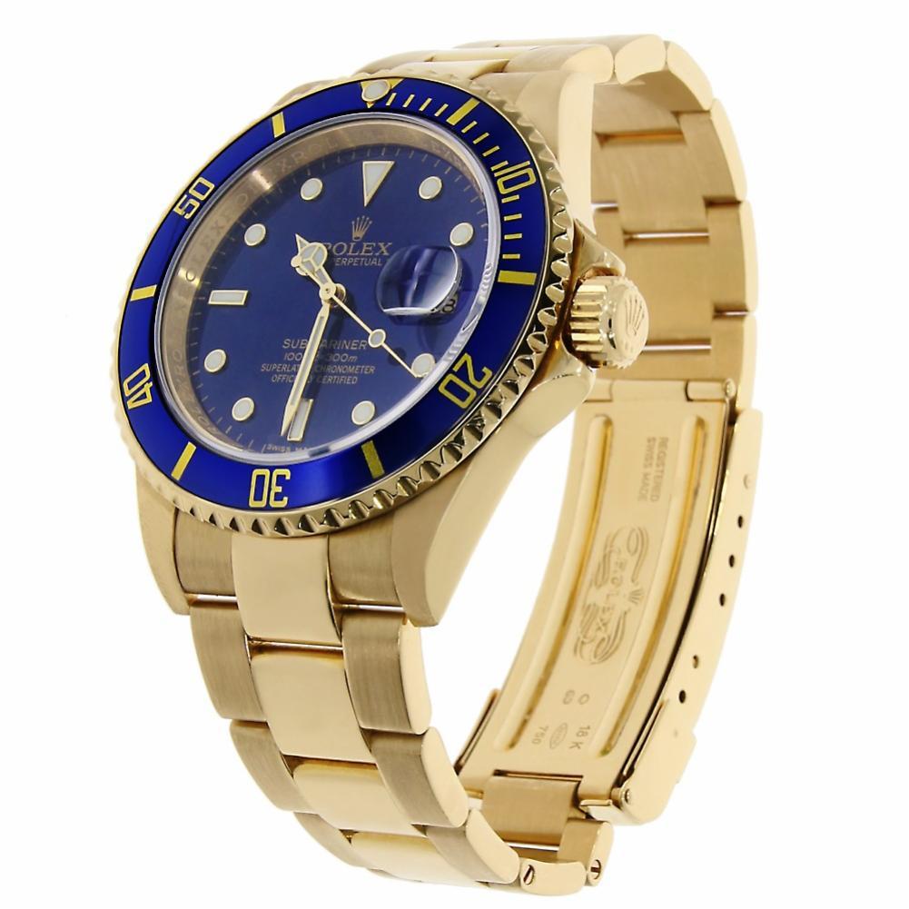 Rolex Submariner Date Yellow Gold Watch Blue Dial 116618 In Excellent Condition In Miami, FL