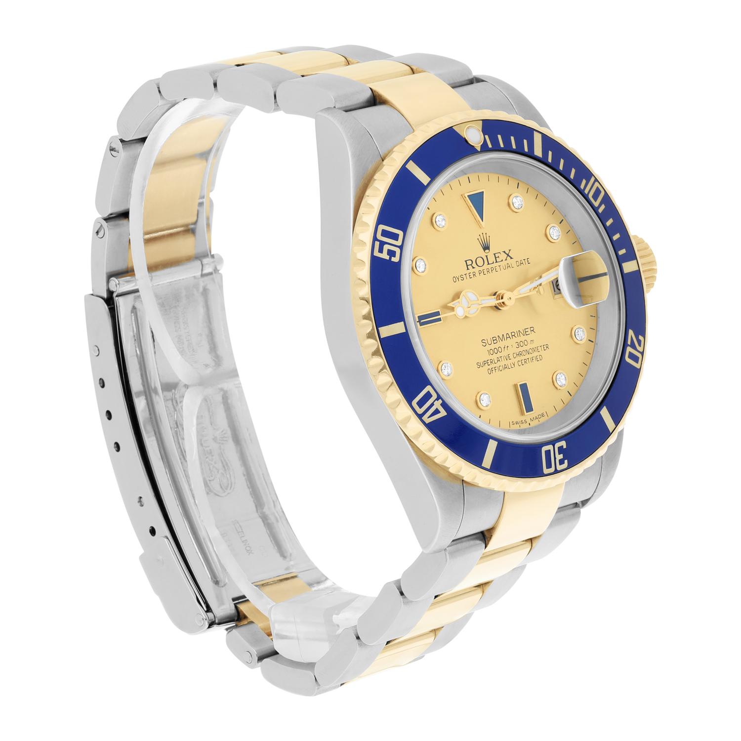 Rolex Submariner Date Gelbgold/Steel Serti Gold Diamant-Zifferblatt Uhr 16613 im Angebot 2
