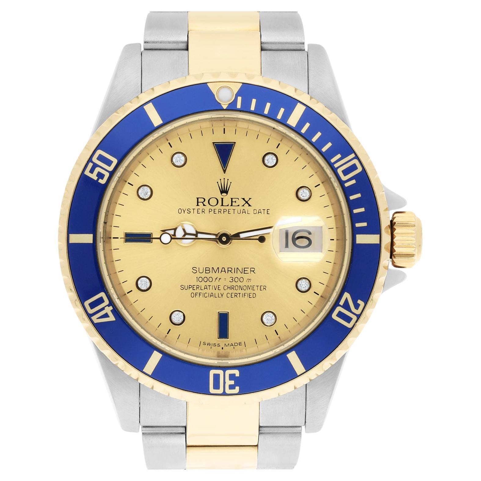 Rolex Submariner Date Gelbgold/Steel Serti Gold Diamant-Zifferblatt Uhr 16613 im Angebot