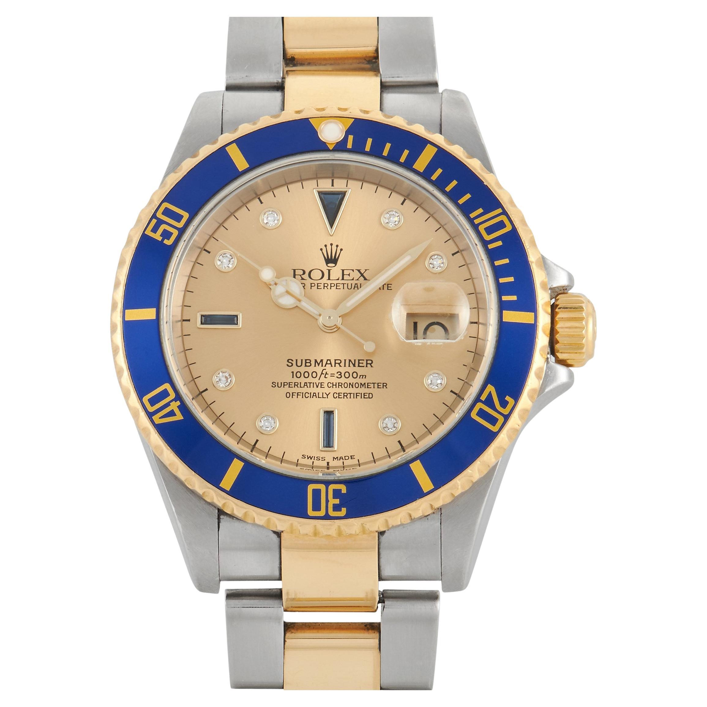 Rolex Submariner Diamond Sapphire Dial Watch 16613 For Sale at 1stDibs