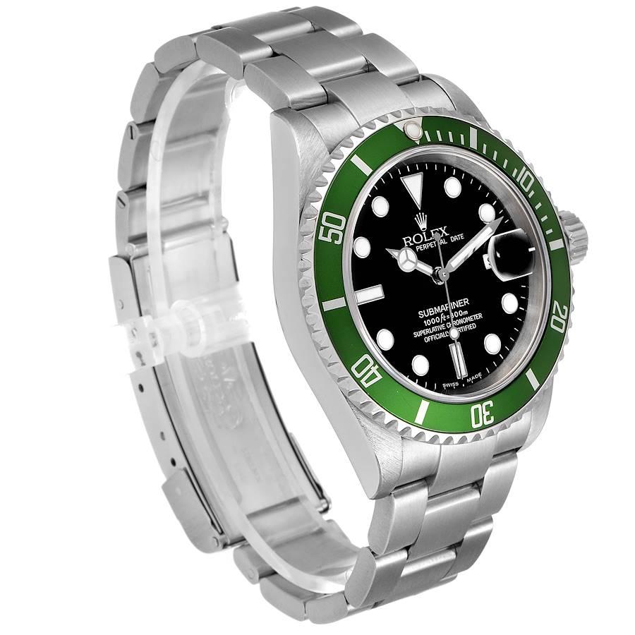 Rolex Submariner Flat 4 Green 50th Anniversary Watch 16610LV Box Papers In Excellent Condition For Sale In Atlanta, GA