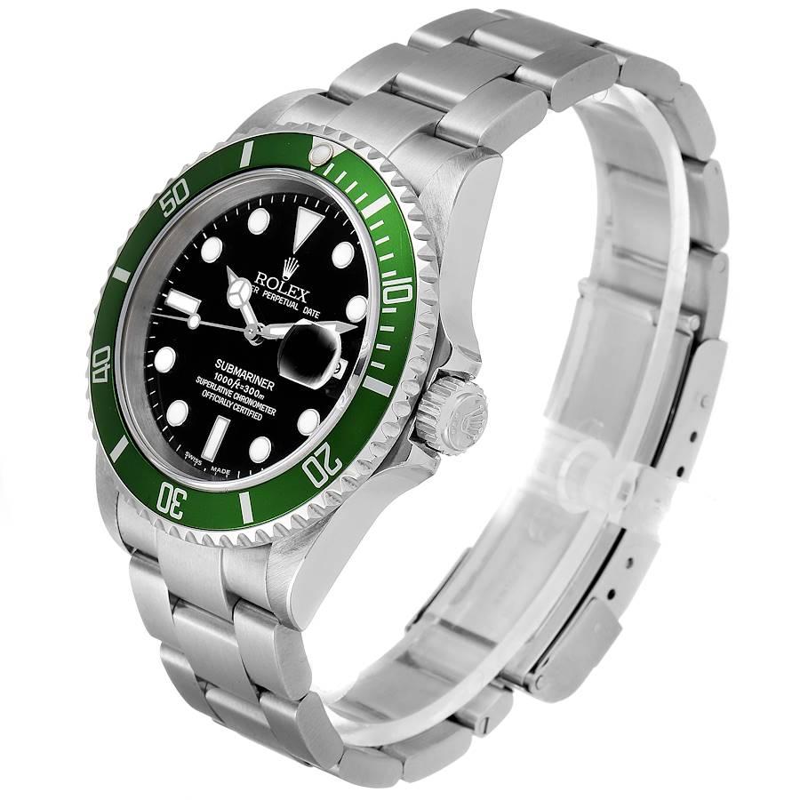 Men's Rolex Submariner Flat 4 Green 50th Anniversary Watch 16610LV Box Papers For Sale