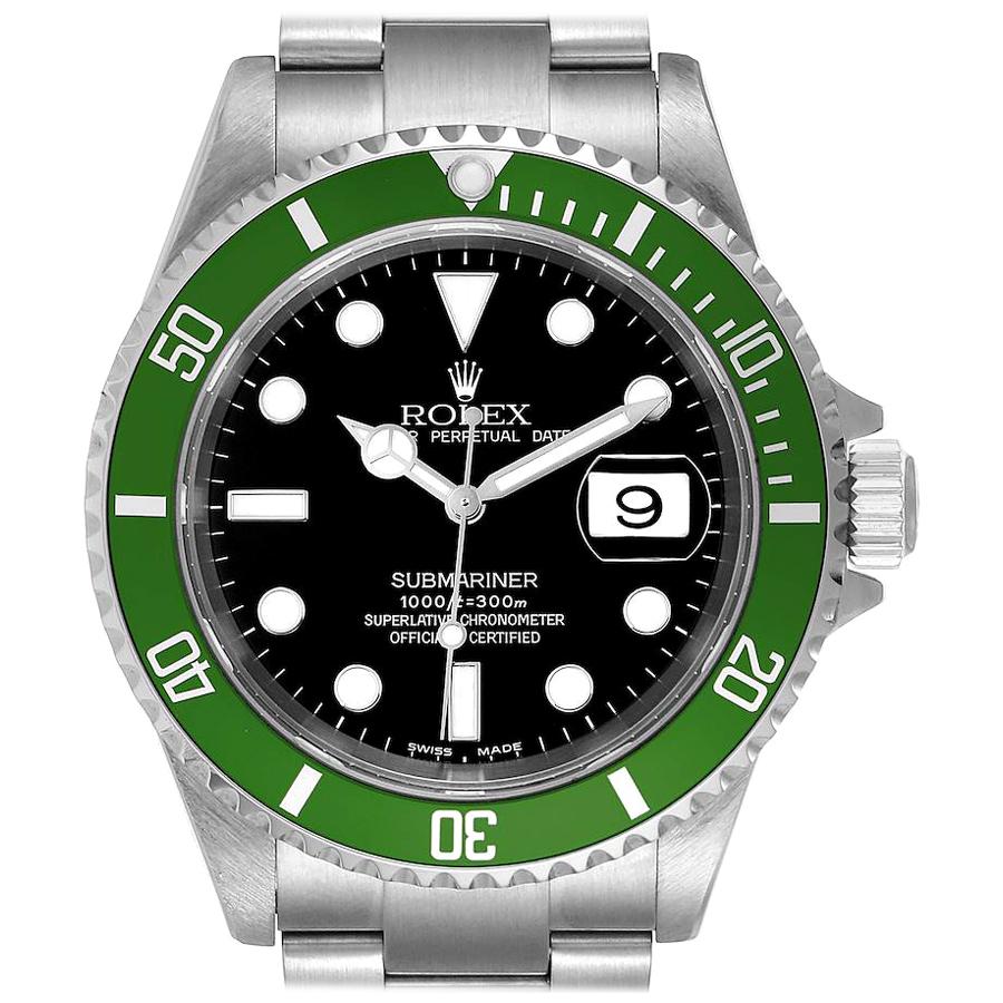 Rolex Submariner Flat 4 Green 50th Anniversary Watch 16610LV Box Papers For Sale