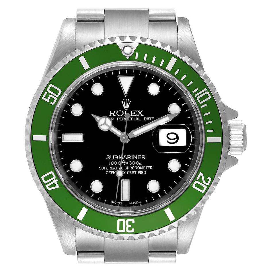 Rolex Submariner Flat 4 Green 50th Anniversary Watch 16610LV Box Papers For  Sale at 1stDibs