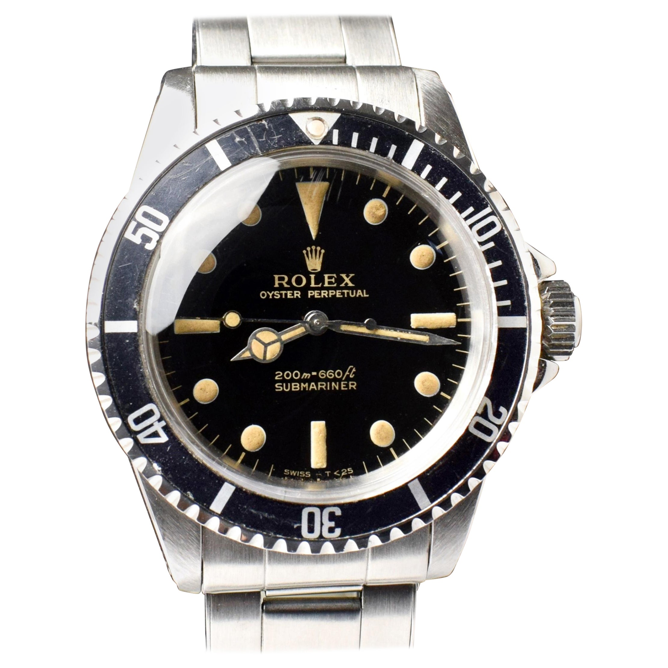 Rolex Submariner Automatikuhr mit vergoldetem, glänzendem Zifferblatt 5513 aus cremefarbenem Stahl, 1966
