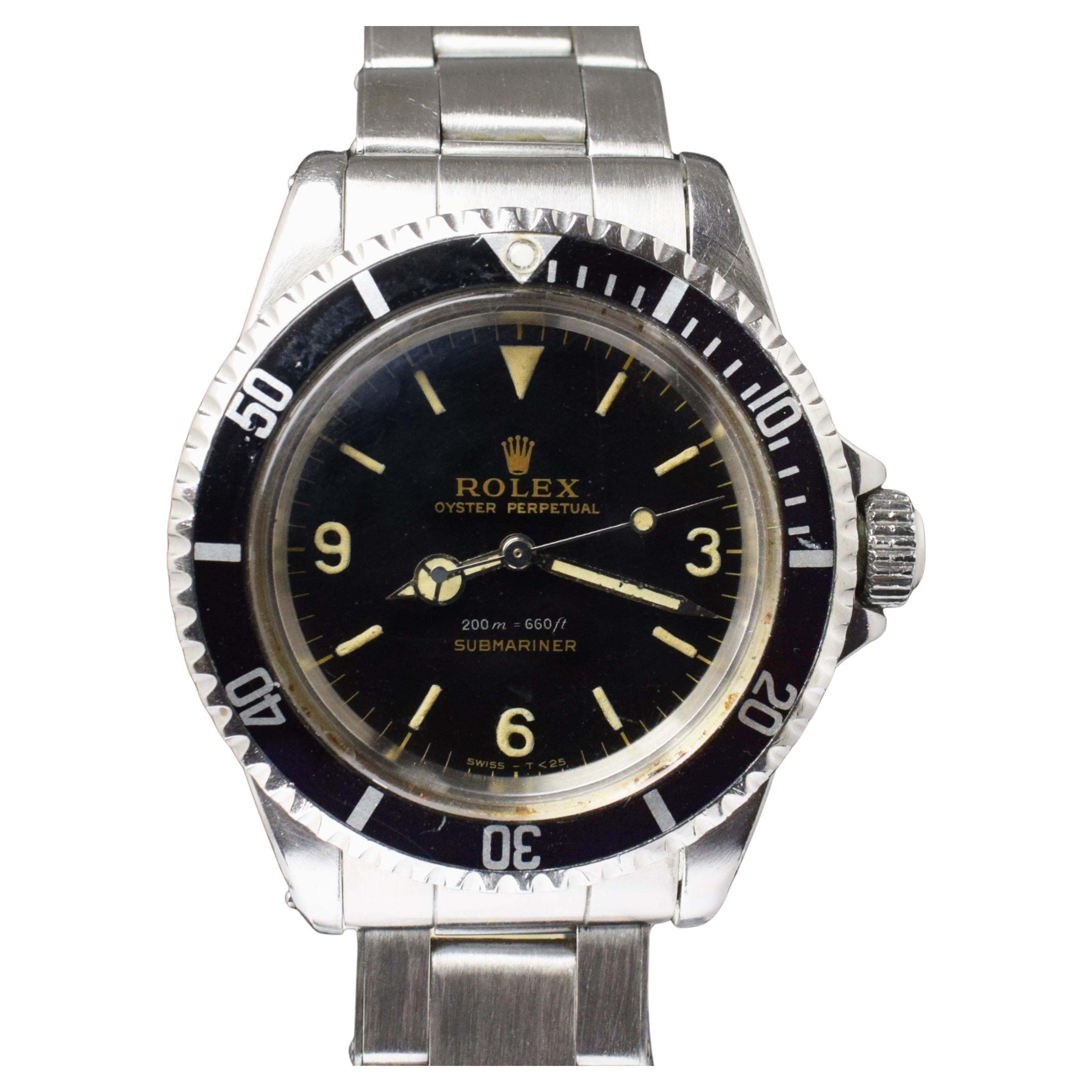 Rolex Submariner Glossy Gilt Explorer Dial 5513 Steel Automatic Watch, 1964 For Sale