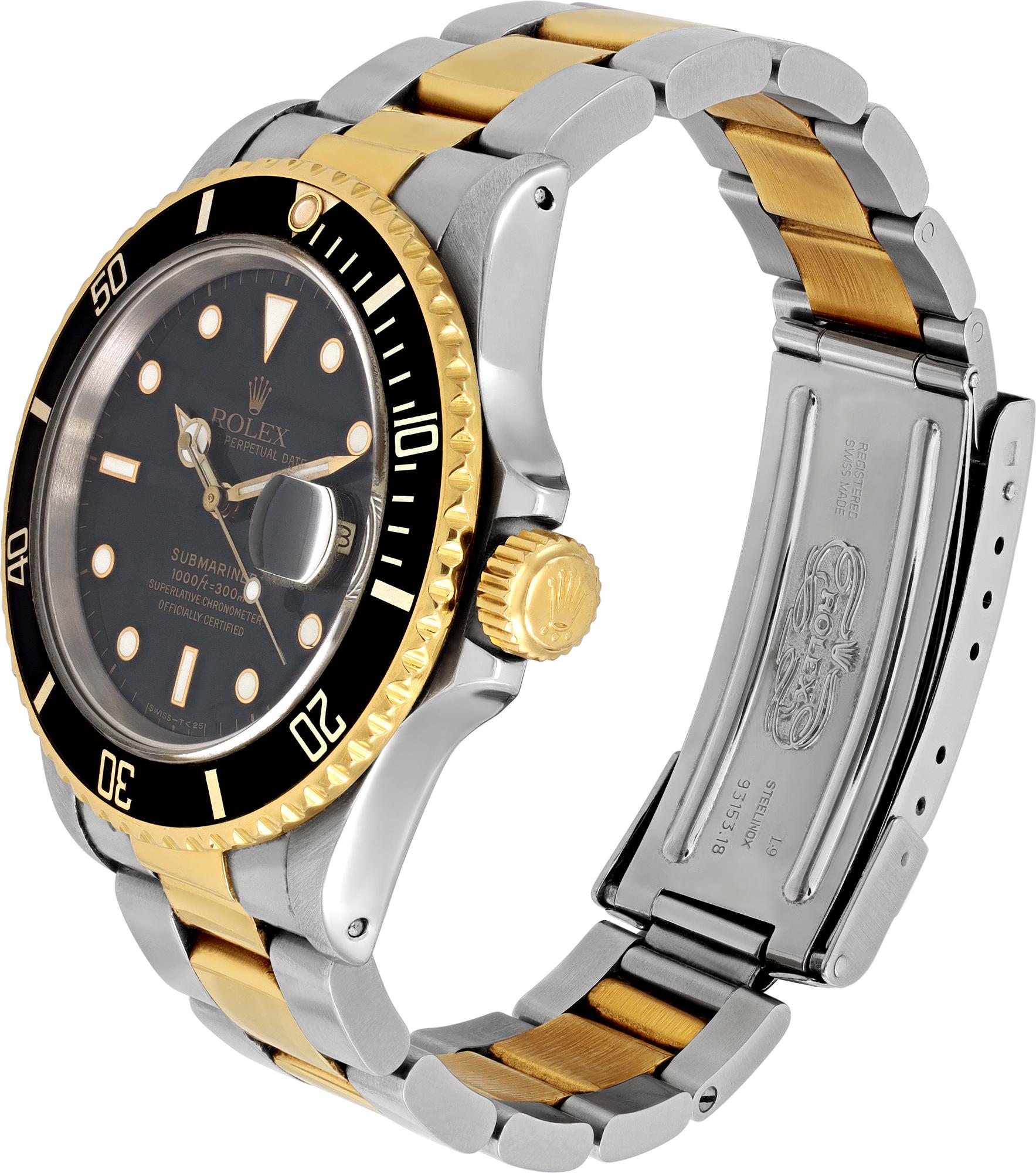 Rolex Submariner en 18k et acier inoxydable. Auto avec secondes à balayage et date. Boîtier de 40 mm. **Fil de banque uniquement à ce prix** Ref 16803. Vers 1988. Belle montre Rolex d'occasion.

 La montre Rolex Submariner 16803 Sport d'occasion