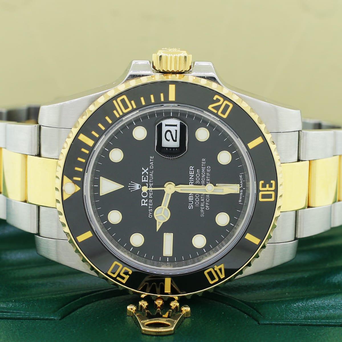 Rolex Submariner Gold/Steel Ceramic Bezel Black Dial Watch 116613 In Excellent Condition For Sale In New York, NY