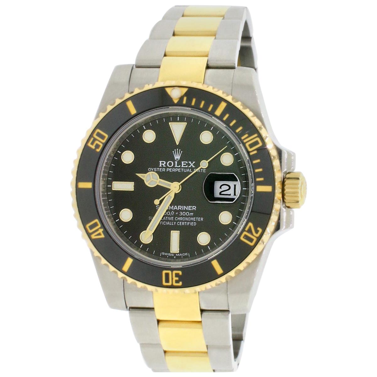 Rolex Submariner Gold/Steel Ceramic Bezel Black Dial Watch 116613 For Sale