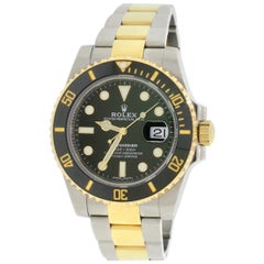 Used Rolex Submariner Gold/Steel Ceramic Bezel Black Dial Watch 116613