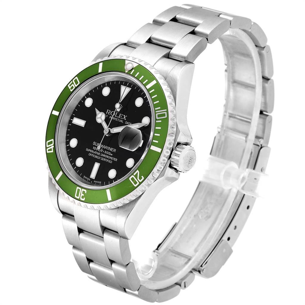 Rolex Submariner Green 50th Anniversary Flat 4 Men's Watch 16610LV In Excellent Condition In Atlanta, GA