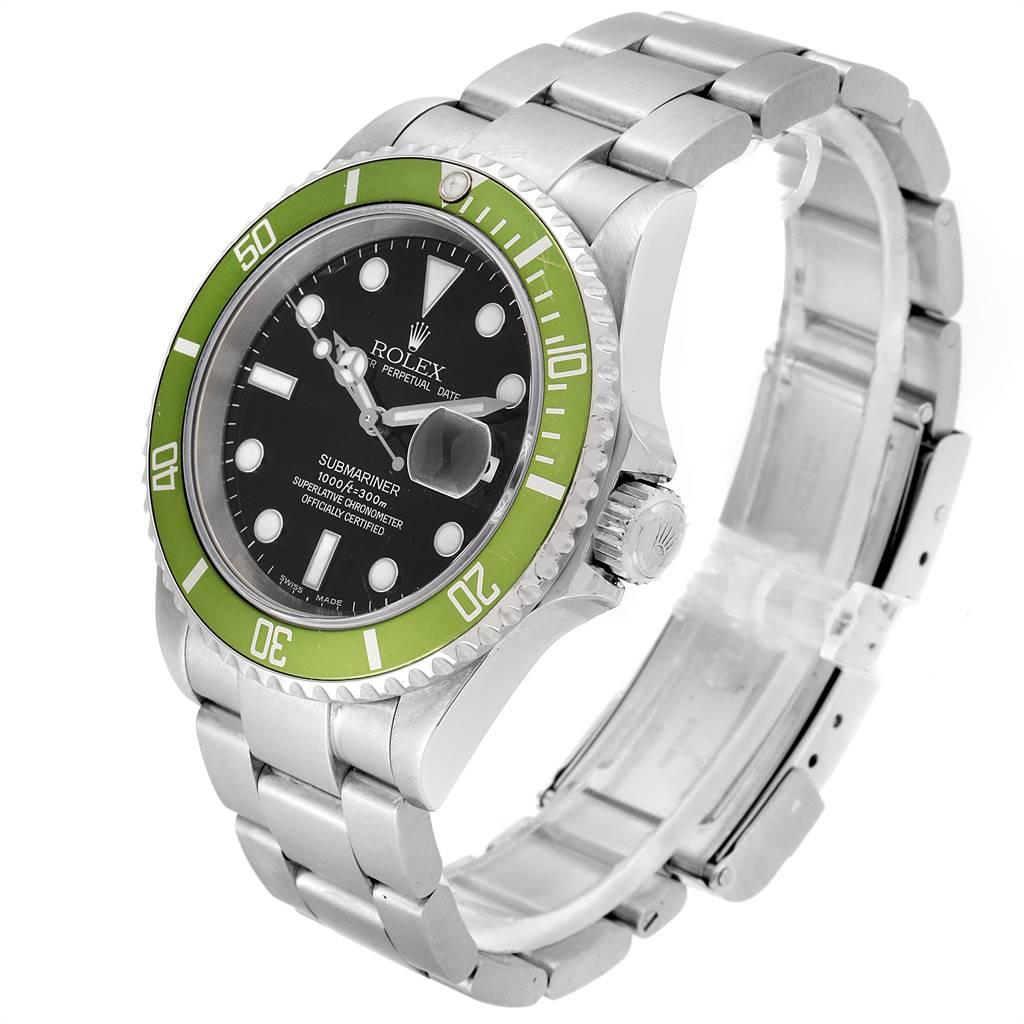 Rolex Submariner Green 50th Anniversary Flat 4 Men's Watch 16610LV In Excellent Condition In Atlanta, GA