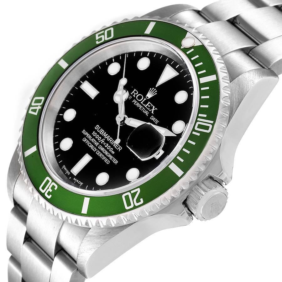 Rolex Submariner Green 50th Anniversary Flat 4 Watch 16610LV In Excellent Condition For Sale In Atlanta, GA