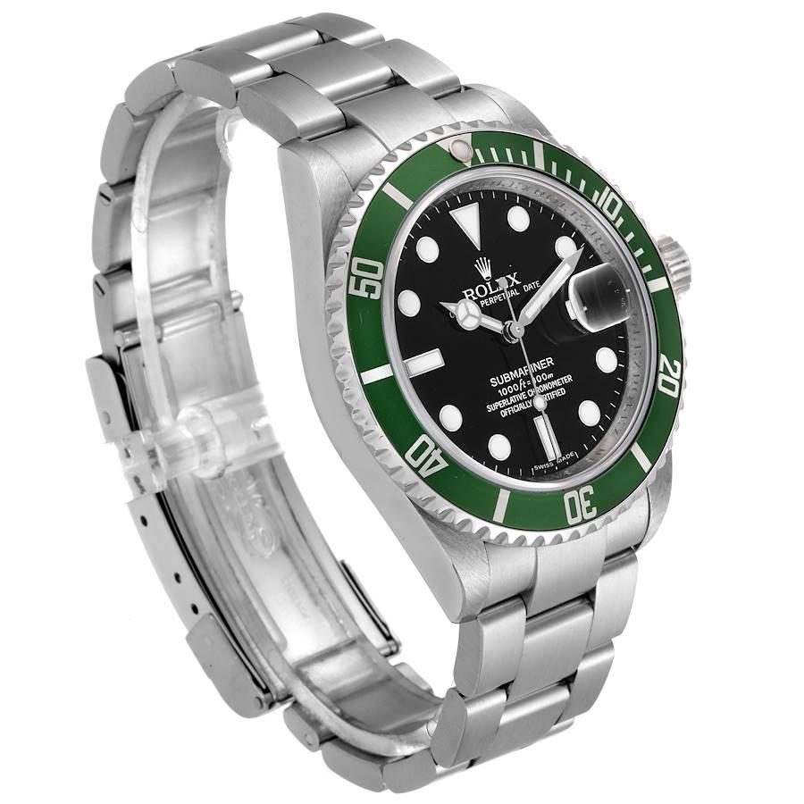 Rolex Submariner Green 50th Anniversary Men's Watch 16610LV Box Card In Excellent Condition For Sale In Atlanta, GA