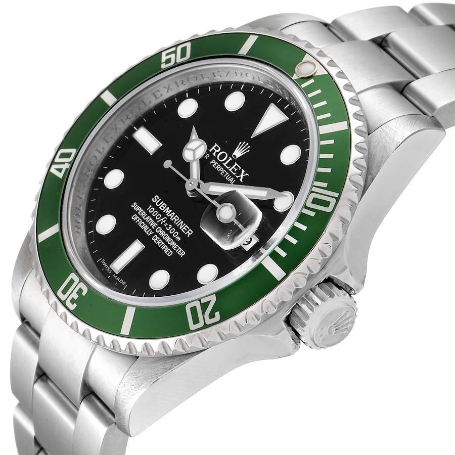 Rolex Submariner Green 50th Anniversary Men's Watch 16610LV Box Card For Sale 2