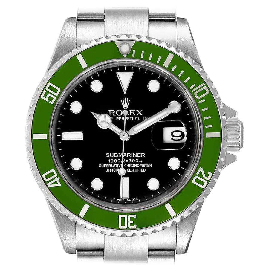 Rolex Submariner Green 50th Anniversary Men's Watch 16610LV Box Card For Sale