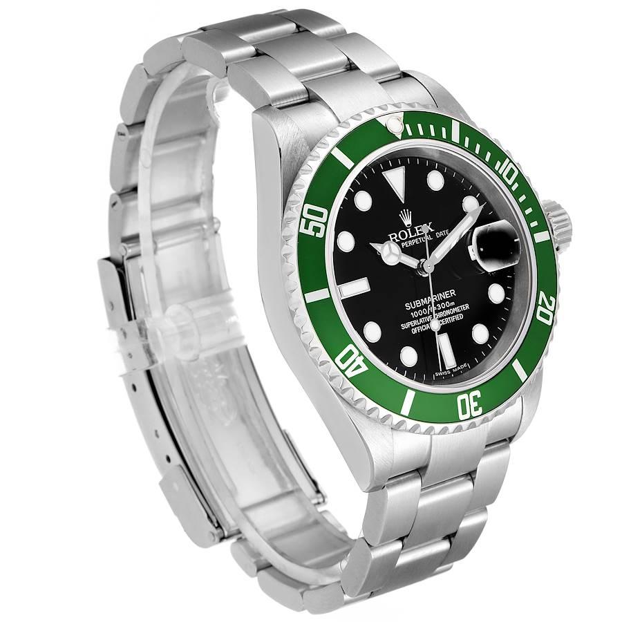 Rolex Submariner Green 50th Anniversary Mens Watch 16610LV In Excellent Condition For Sale In Atlanta, GA