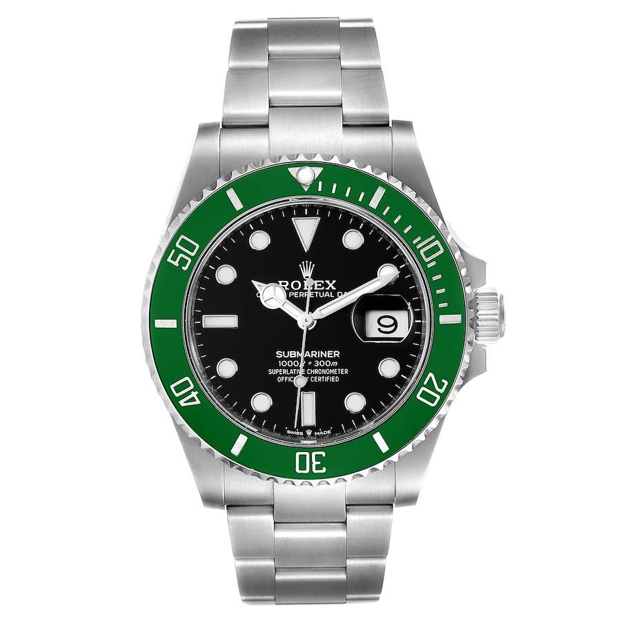 Rolex Submariner Green Kermit 41 Steel Mens Watch 126610LV Unworn. Officially certified chronometer self-winding movement.Paramagnetic blue Parachrom hairspring. High-performance Paraflex shock absorbers. Stainless steel oyster case 41 mm in
