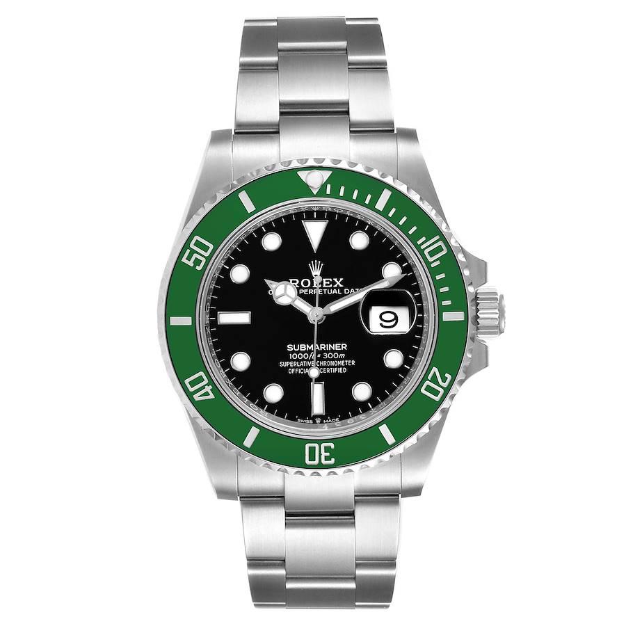 Rolex Submariner Green Kermit Cerachrom Mens Watch 126610LV Box Card. Officially certified chronometer self-winding movement.Paramagnetic blue Parachrom hairspring. High-performance Paraflex shock absorbers. Stainless steel oyster case 41 mm in