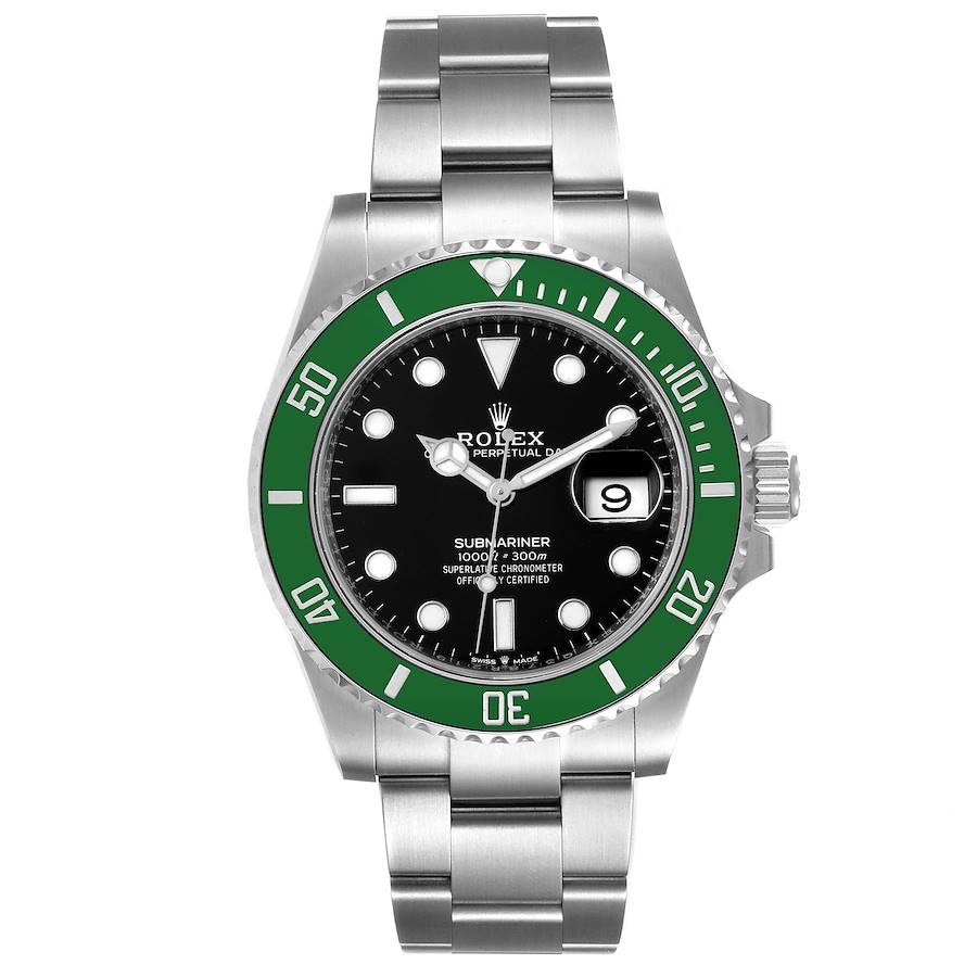 Rolex Submariner Green Kermit Cerachrom Mens Watch 126610LV Box Card. Officially certified chronometer self-winding movement.Paramagnetic blue Parachrom hairspring. High-performance Paraflex shock absorbers. Stainless steel oyster case 41 mm in