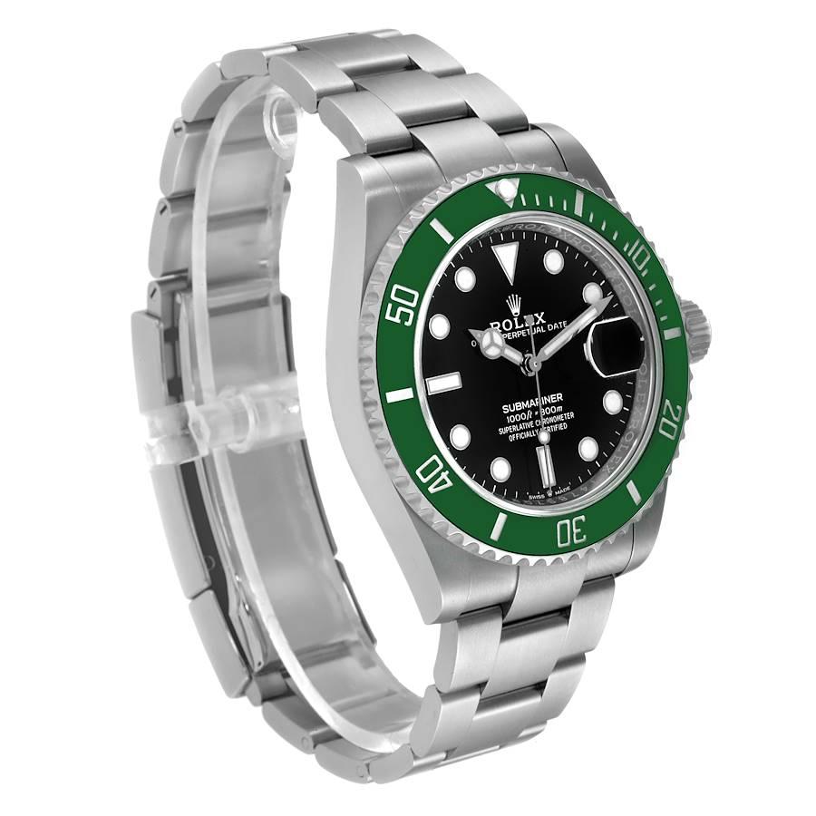 Rolex Submariner Green Kermit Cerachrom Mens Watch 126610LV Unworn. Officially certified chronometer self-winding movement. Paramagnetic blue Parachrom hairspring. High-performance Paraflex shock absorbers. Stainless steel oyster case 41 mm in