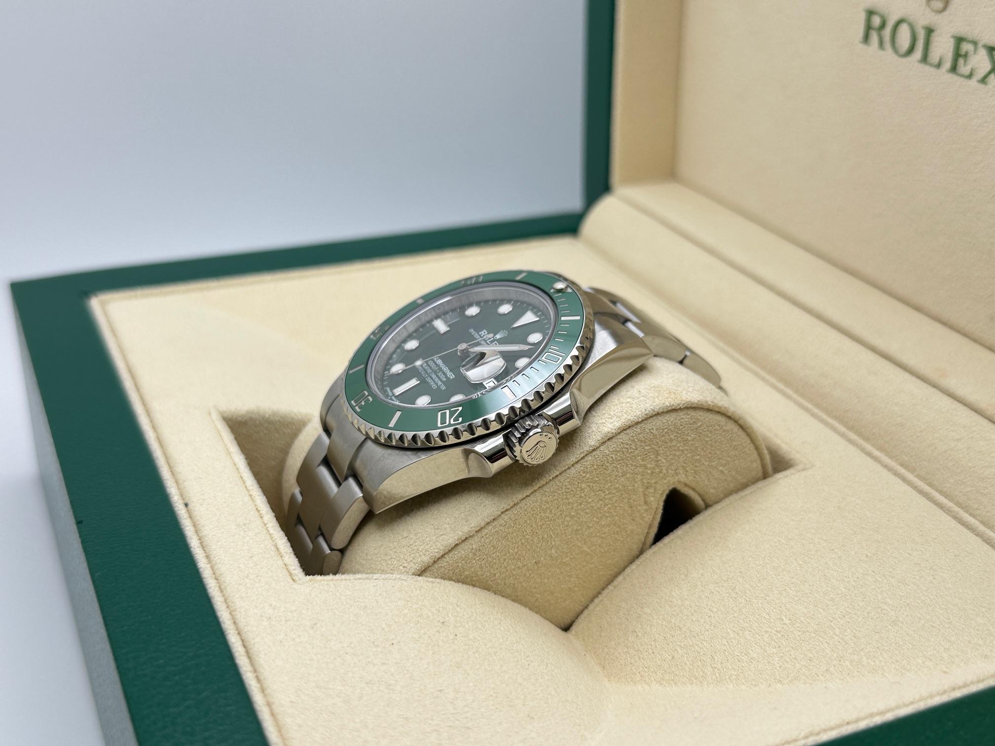 Men's Rolex Submariner Hulk 116610LV Ceramic Green Bezel Green Dial Steel Box Paper For Sale