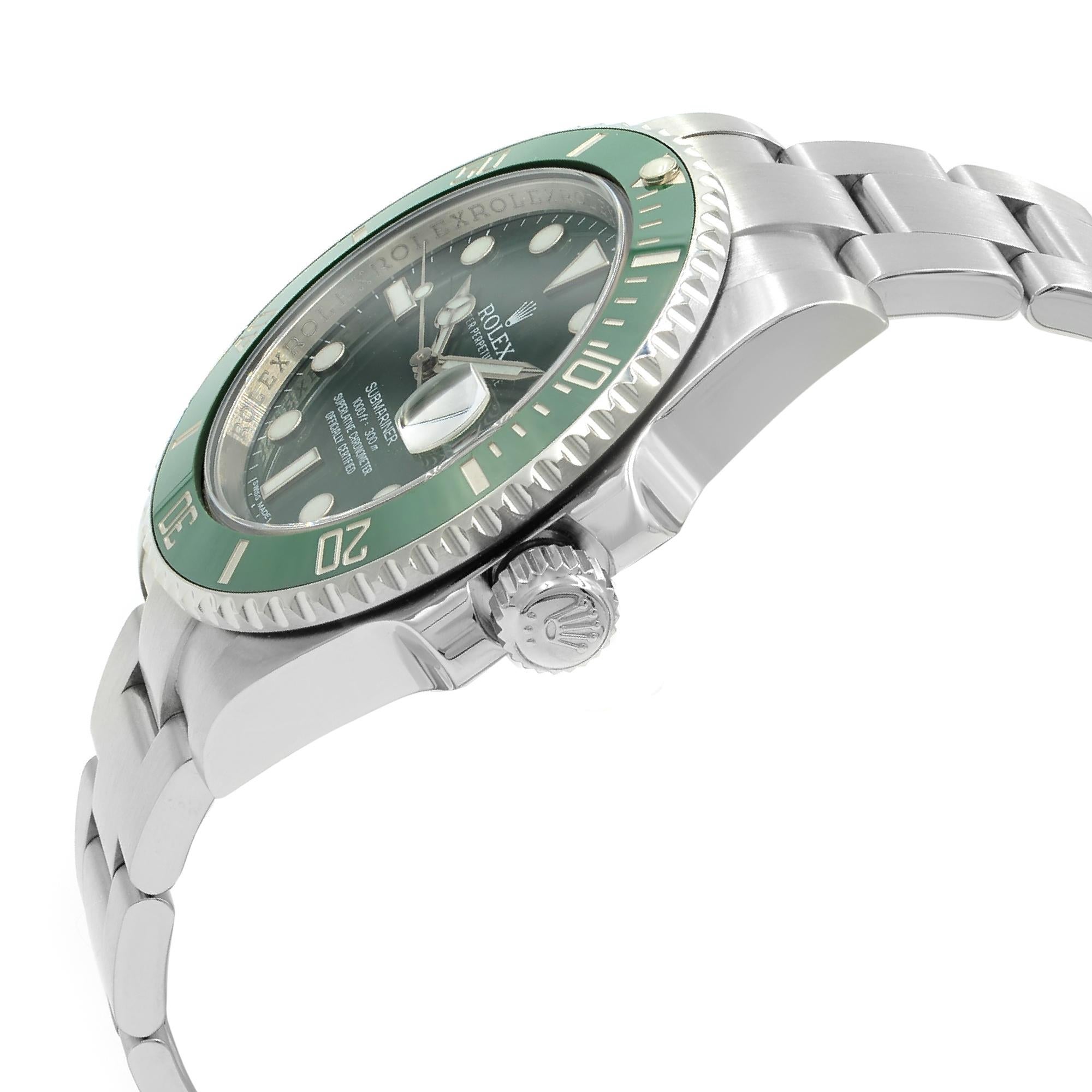 Rolex Submariner Hulk Ceramic Steel Dial Watch 116610LV Bon état - En vente à New York, NY