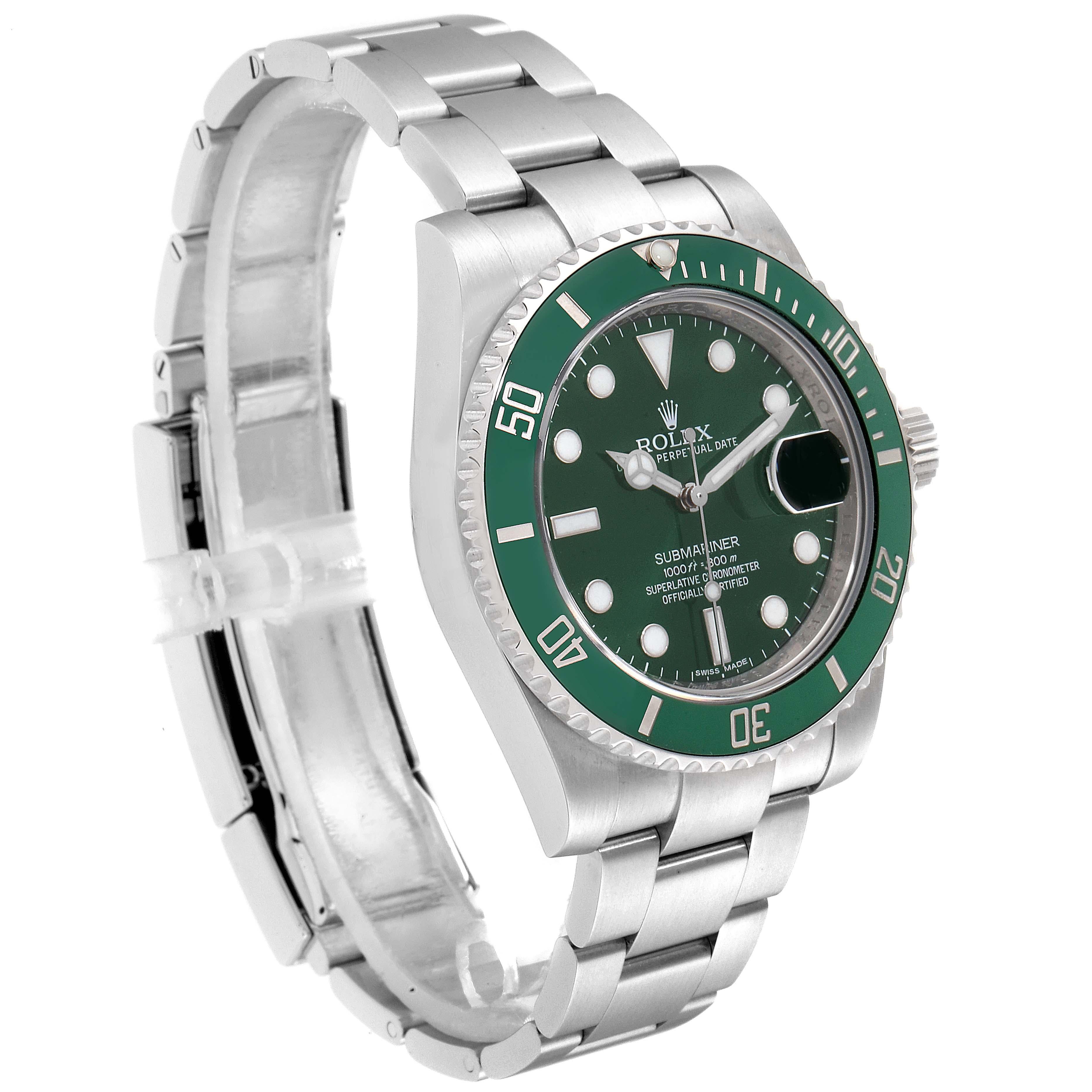 rolex submariner date hulk oystersteel men's watch 116610lv - green