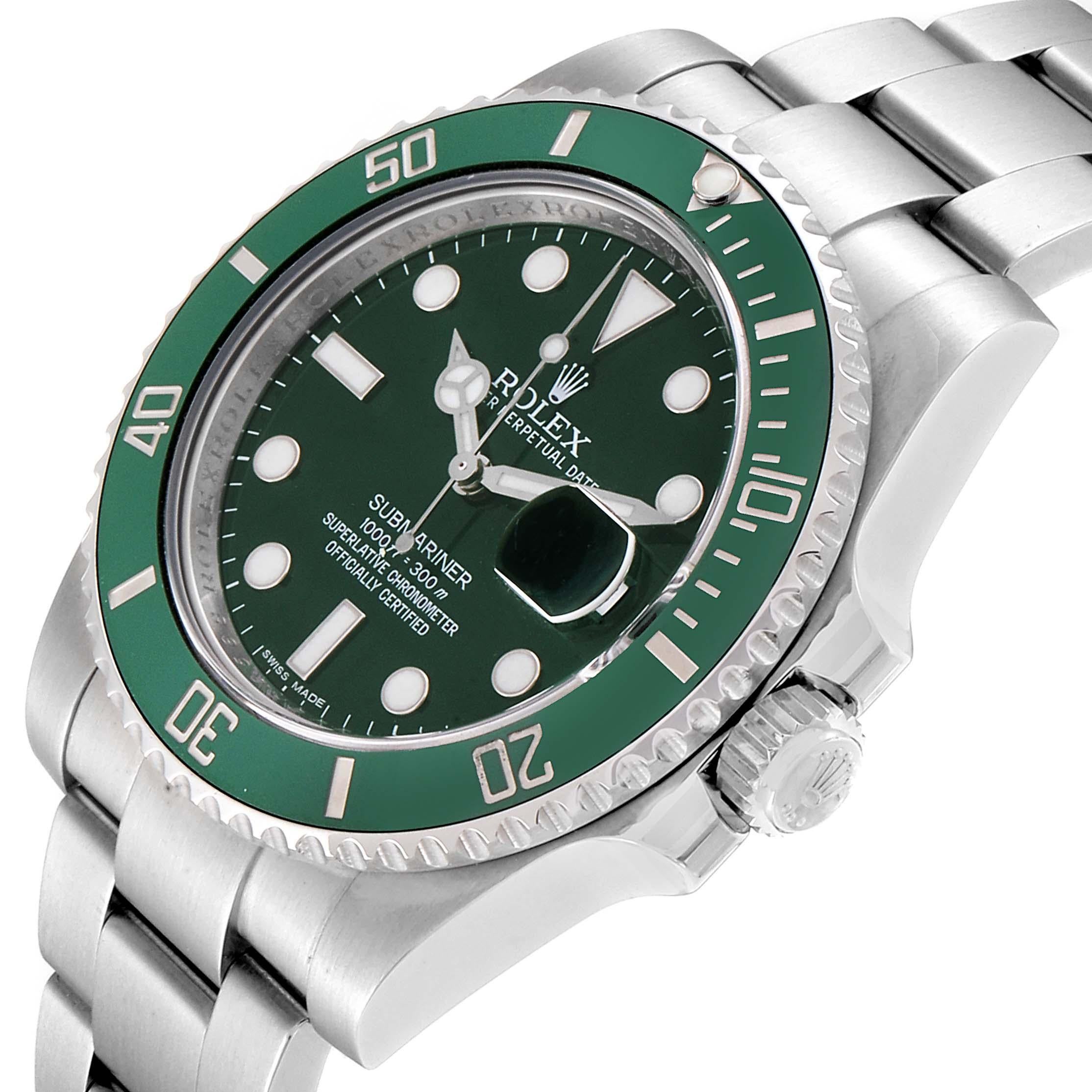 Rolex Submariner Hulk Green Dial Bezel Men's Watch 116610LV Box Card In Excellent Condition For Sale In Atlanta, GA