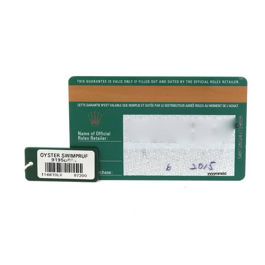 Rolex Submariner Hulk Grüne Stahl-Herrenuhr mit Zifferblatt Lünette 116610LV Box Card im Angebot 5