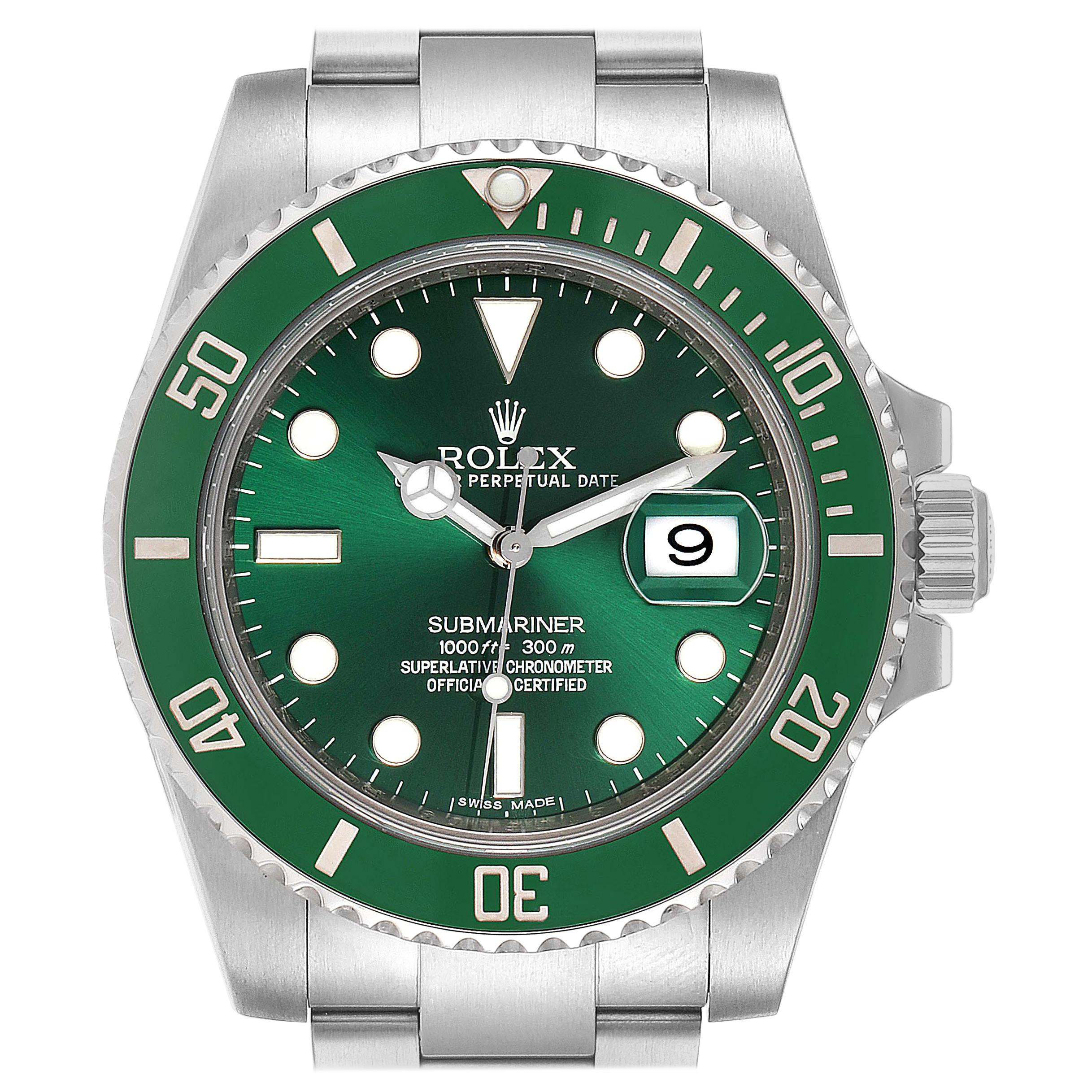 Rolex Submariner Hulk Green Dial Bezel Steel Steel Men's Watch 116610LV For Sale