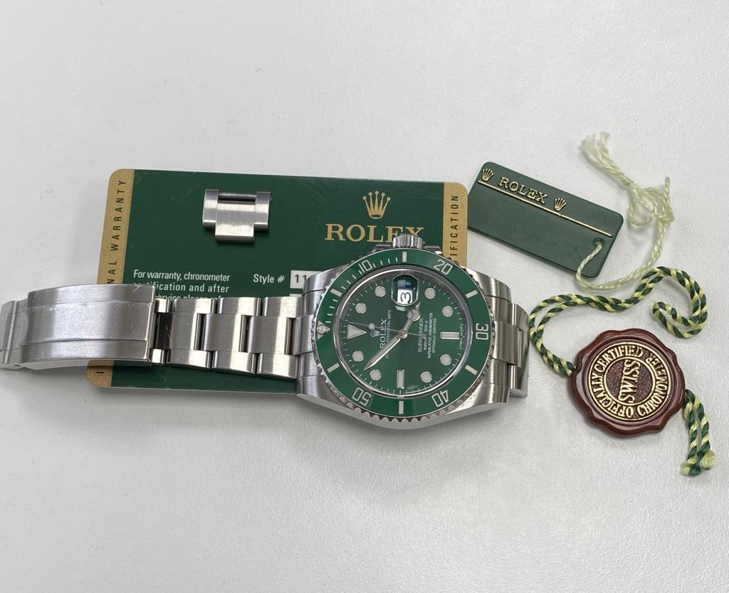 Men's Rolex Submariner Hulk Green Dial Bezel Watch 116610LV For Sale