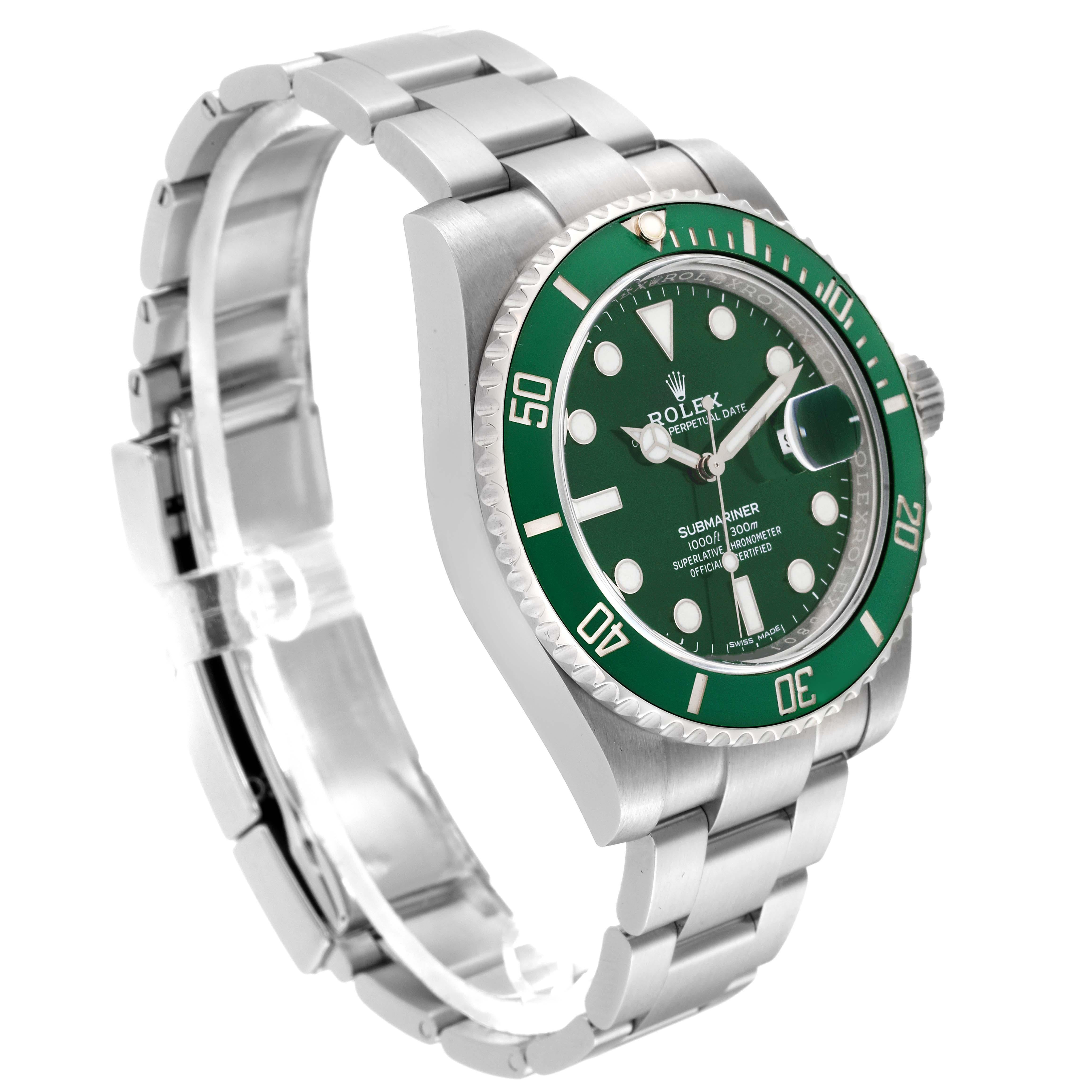 Rolex Submariner Hulk Green Dial Steel Mens Watch 116610LV Box Card For Sale 7