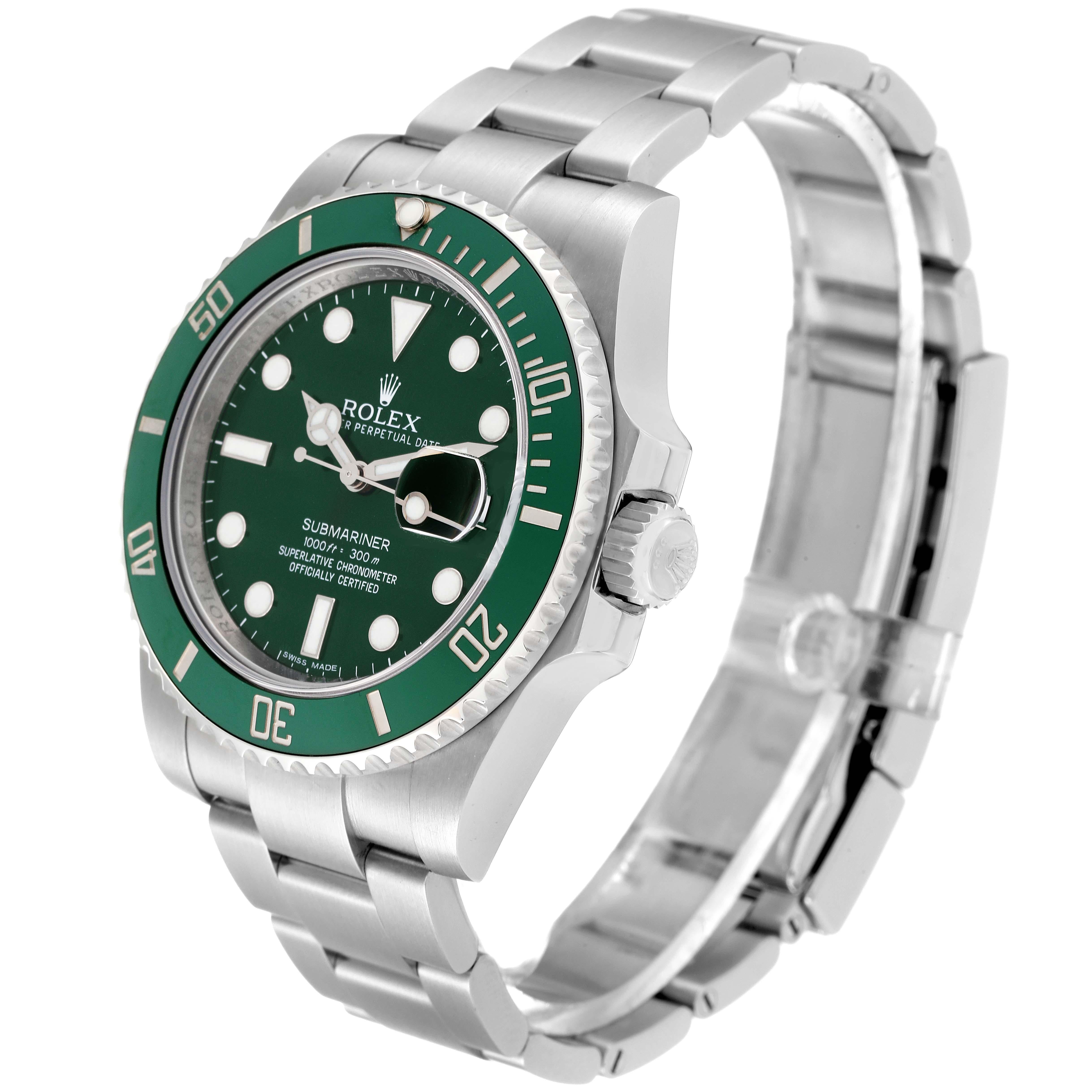 Rolex Submariner Hulk Green Dial Steel Mens Watch 116610LV Box Card In Excellent Condition In Atlanta, GA