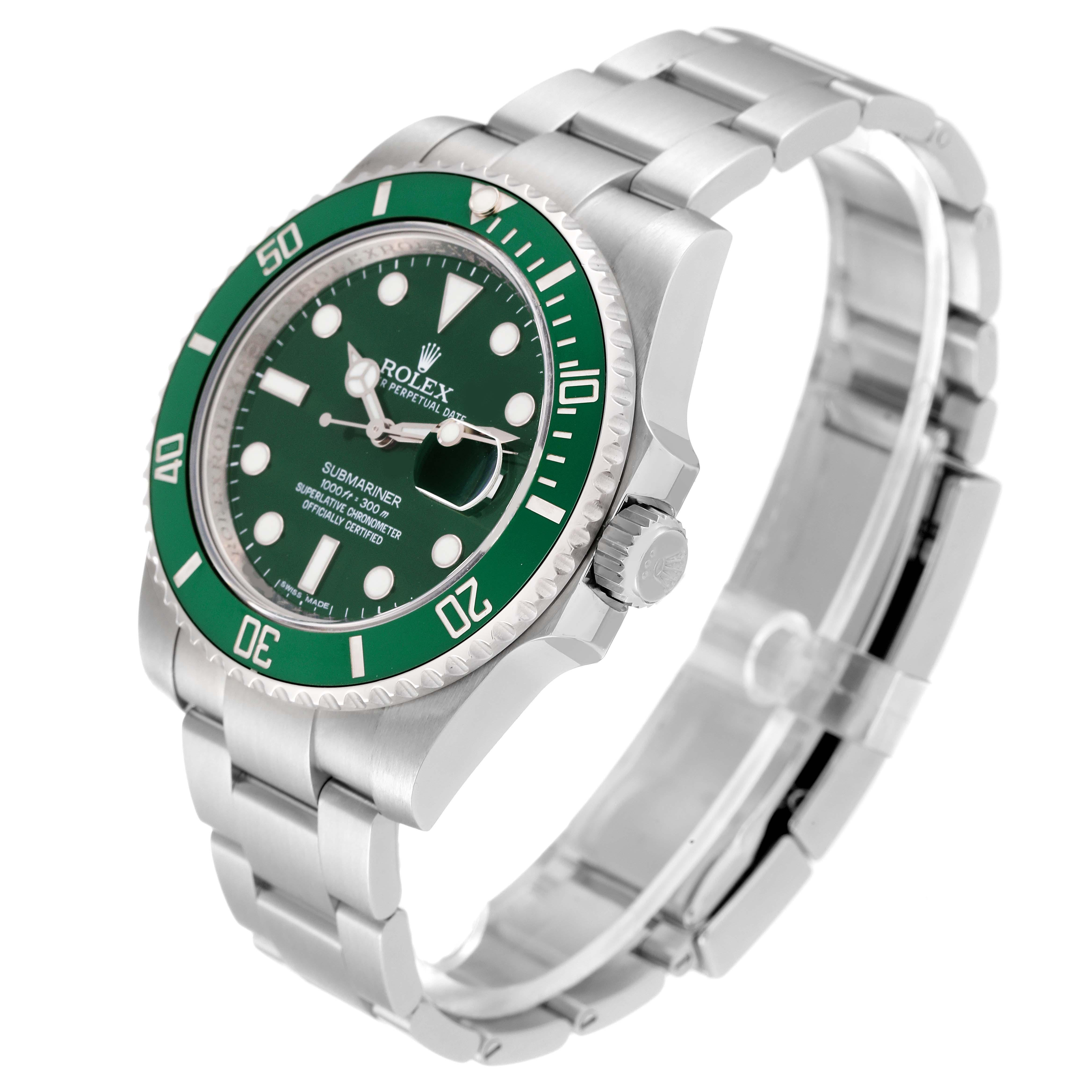De los hombres Rolex Submariner Hulk Esfera verde Acero Reloj caballero 116610LV Caja Tarjeta