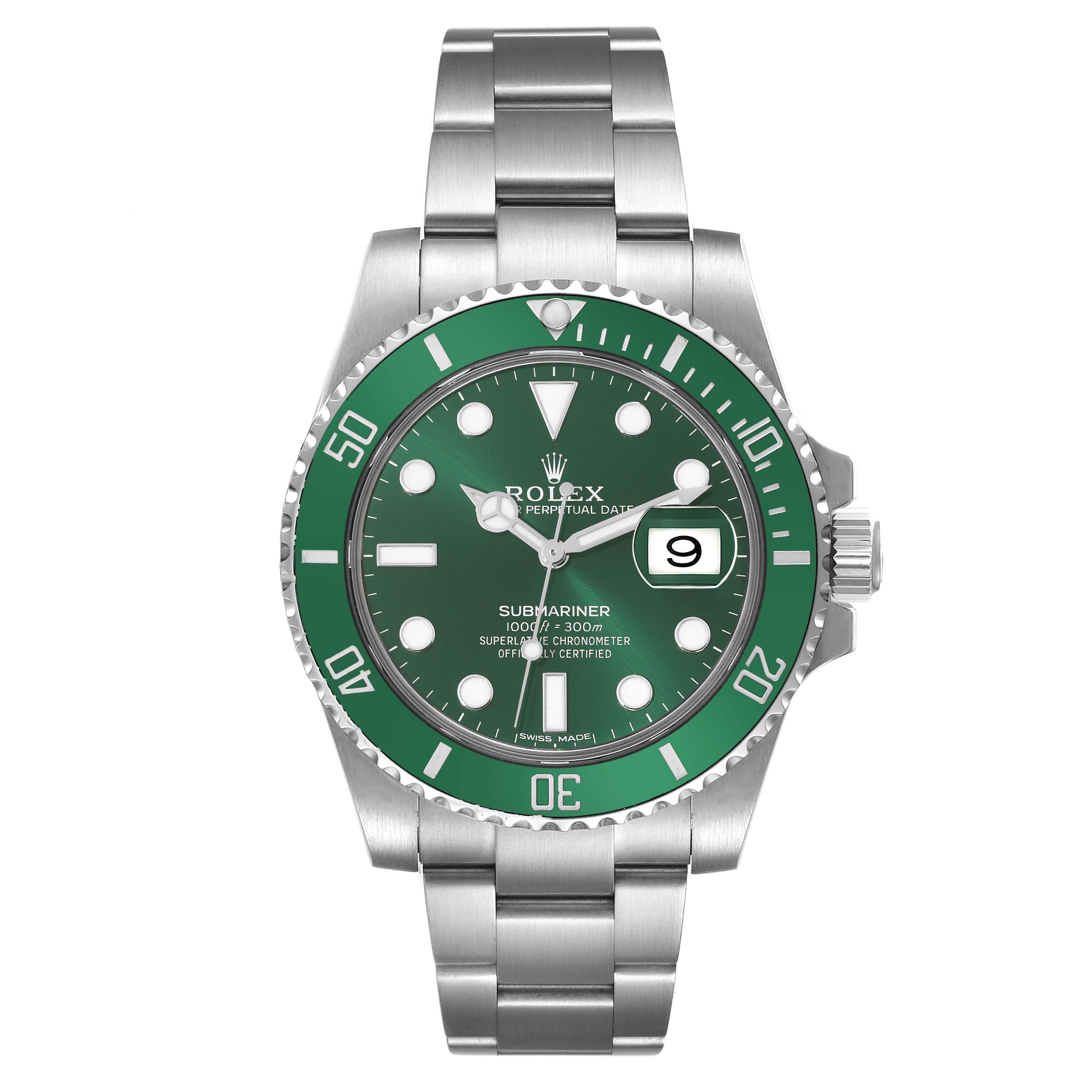 Men's Rolex Submariner Hulk Green Dial Steel Mens Watch 116610LV Box Card