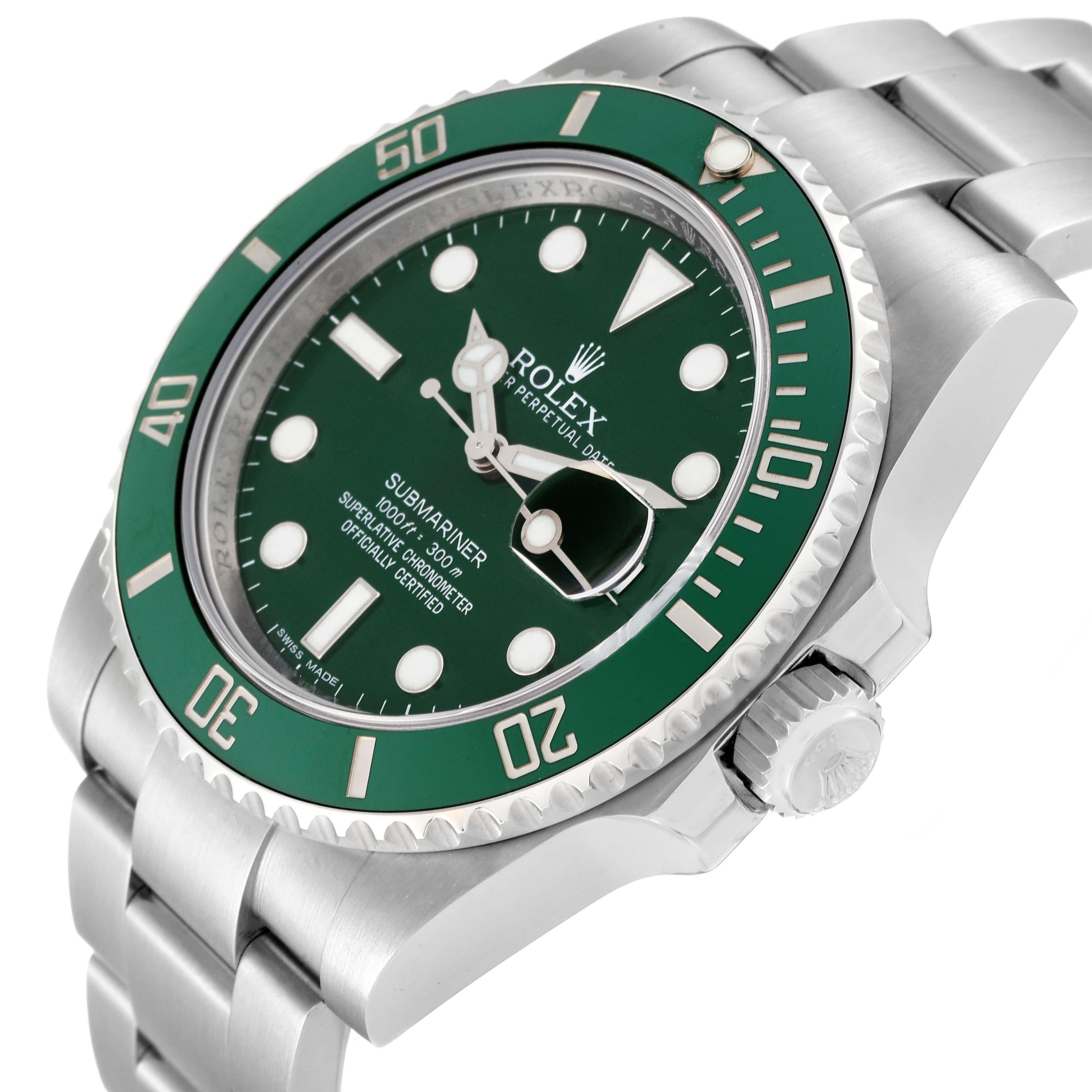 Men's Rolex Submariner Hulk Green Dial Steel Mens Watch 116610LV Box Card