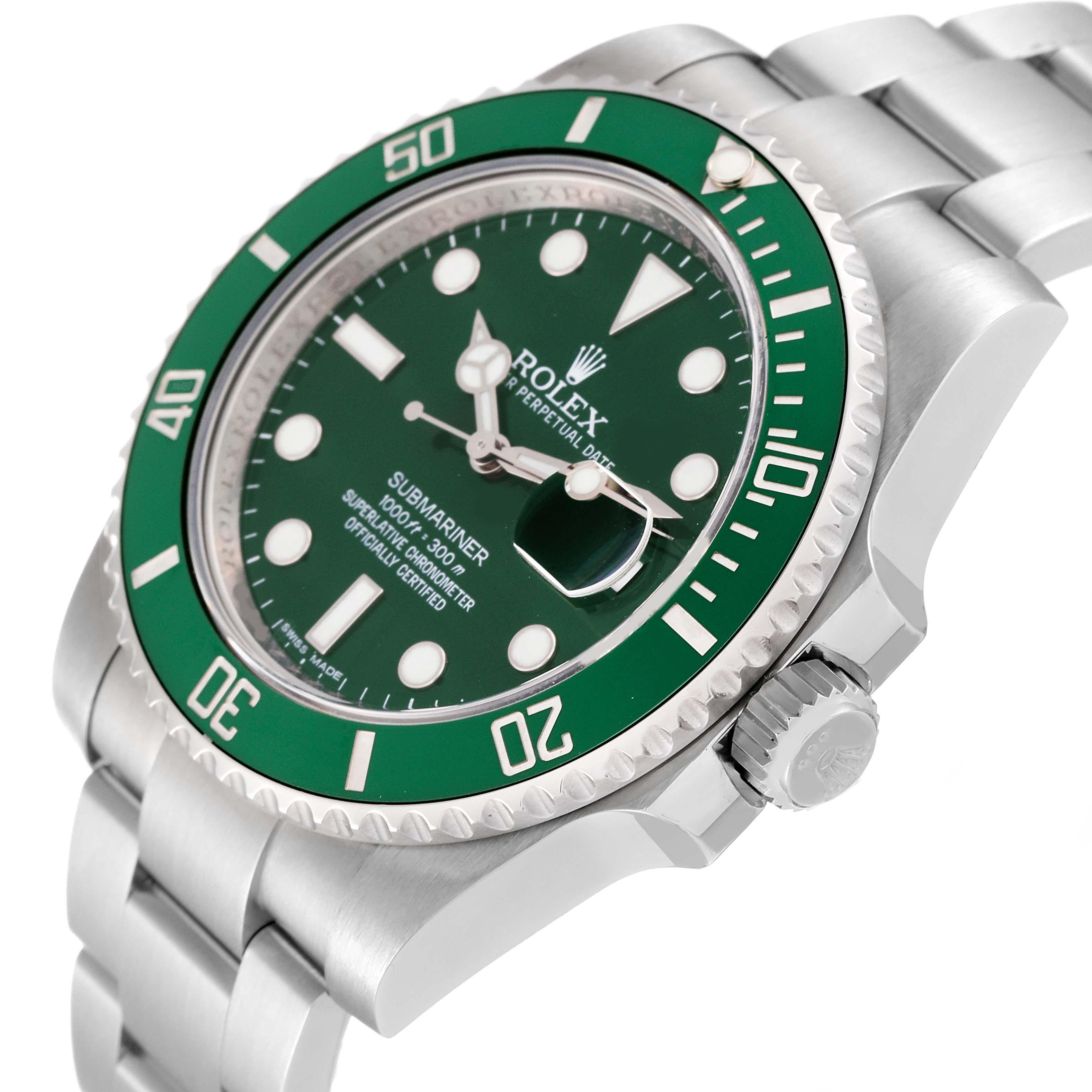Rolex Submariner Hulk Esfera verde Acero Reloj caballero 116610LV Caja Tarjeta 1