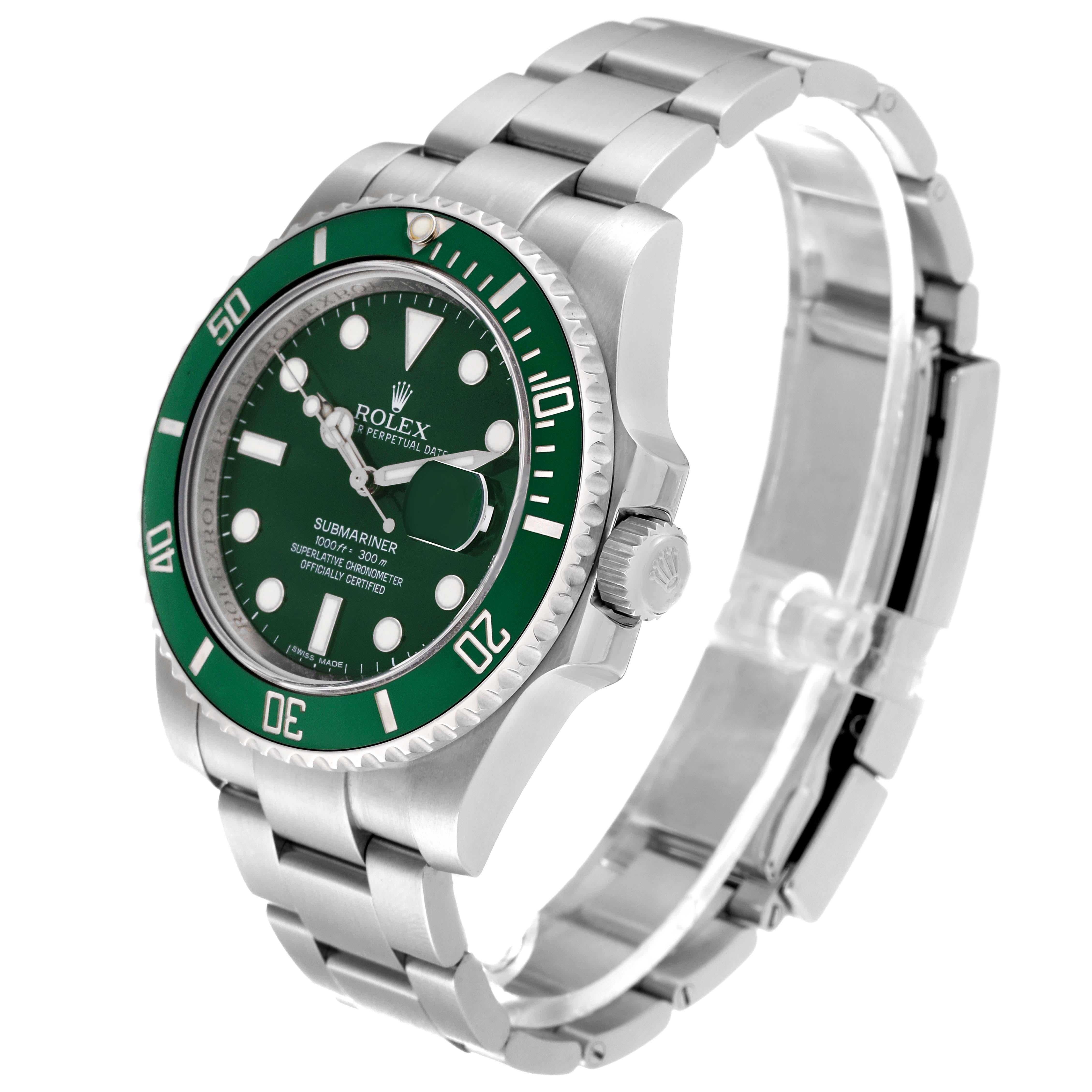 Rolex Submariner Hulk Green Dial Steel Mens Watch 116610LV Boîte Card en vente 2