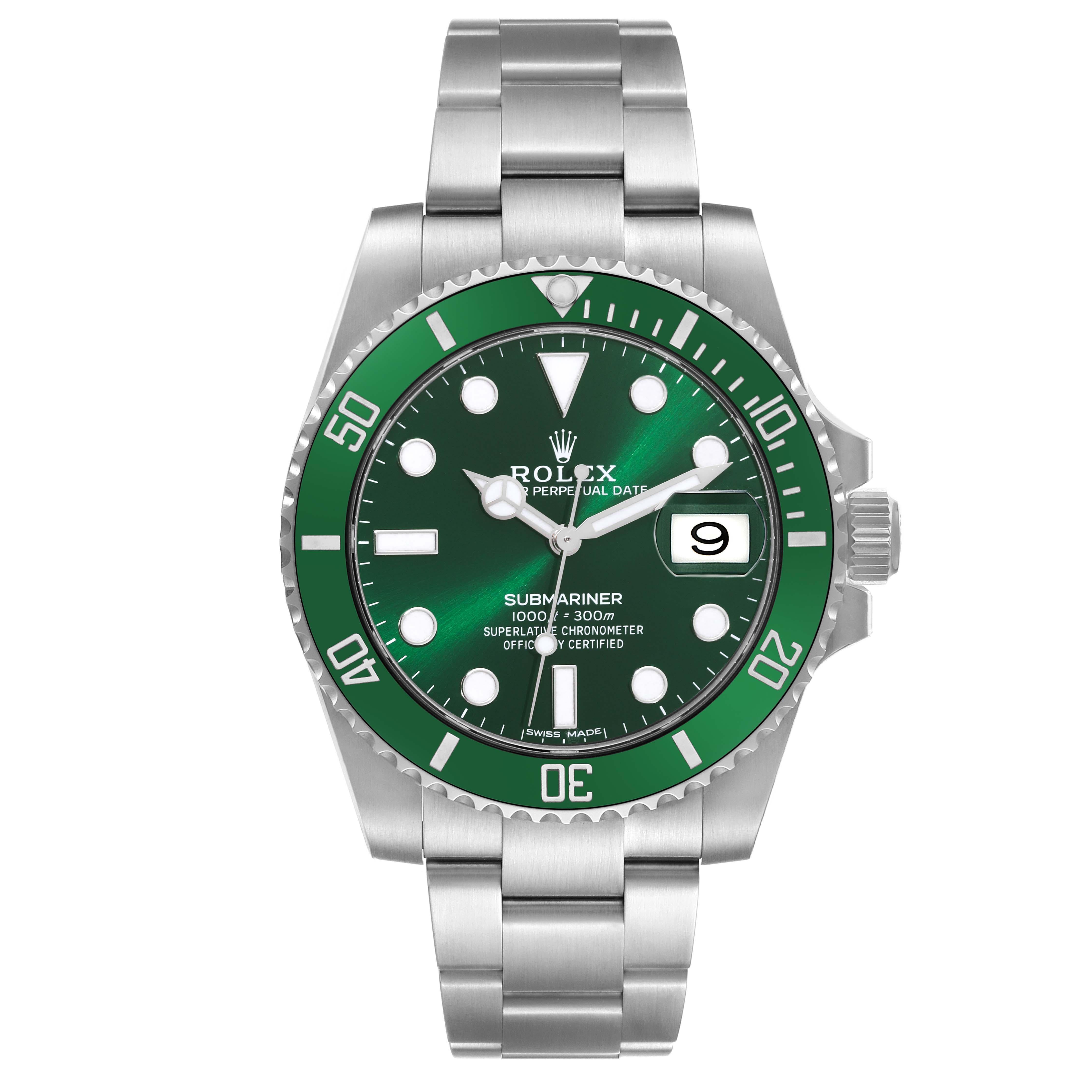 Rolex Submariner Hulk Green Dial Steel Mens Watch 116610LV Box Card For Sale 2