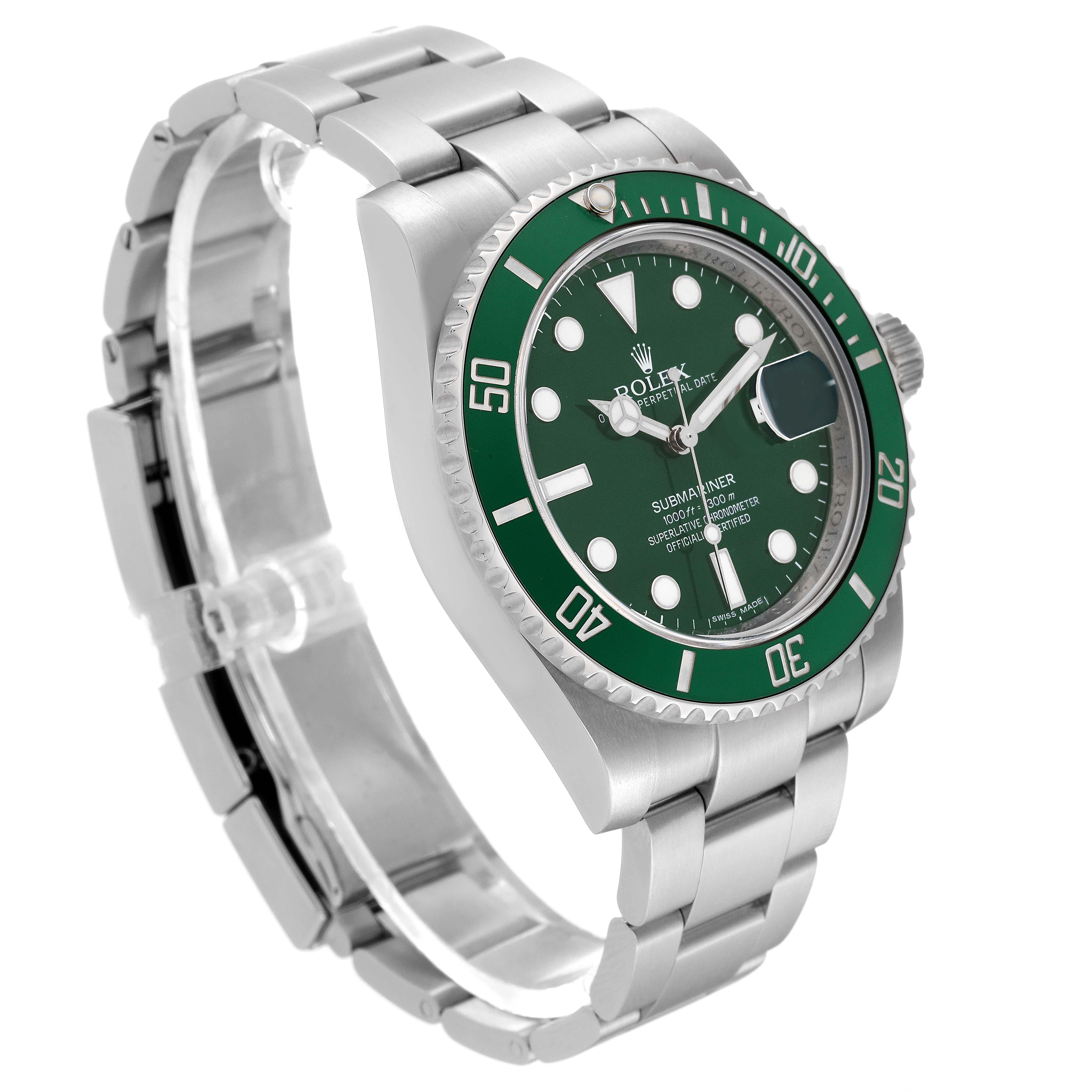 Rolex Submariner Hulk Green Dial Steel Mens Watch 116610LV Boîte Card en vente 5