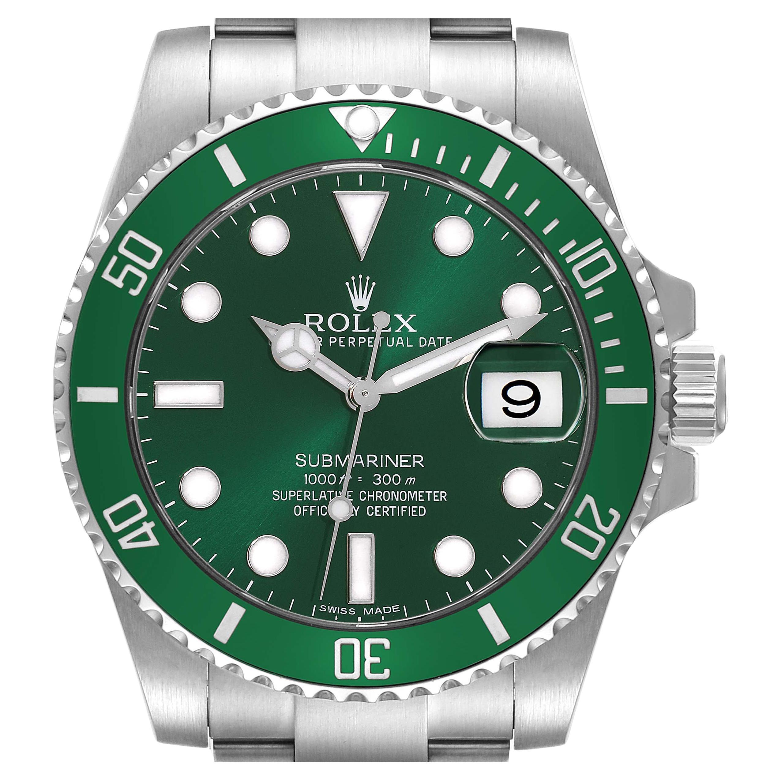 Rolex Submariner Hulk Green Dial Steel Mens Watch 116610LV Box Card