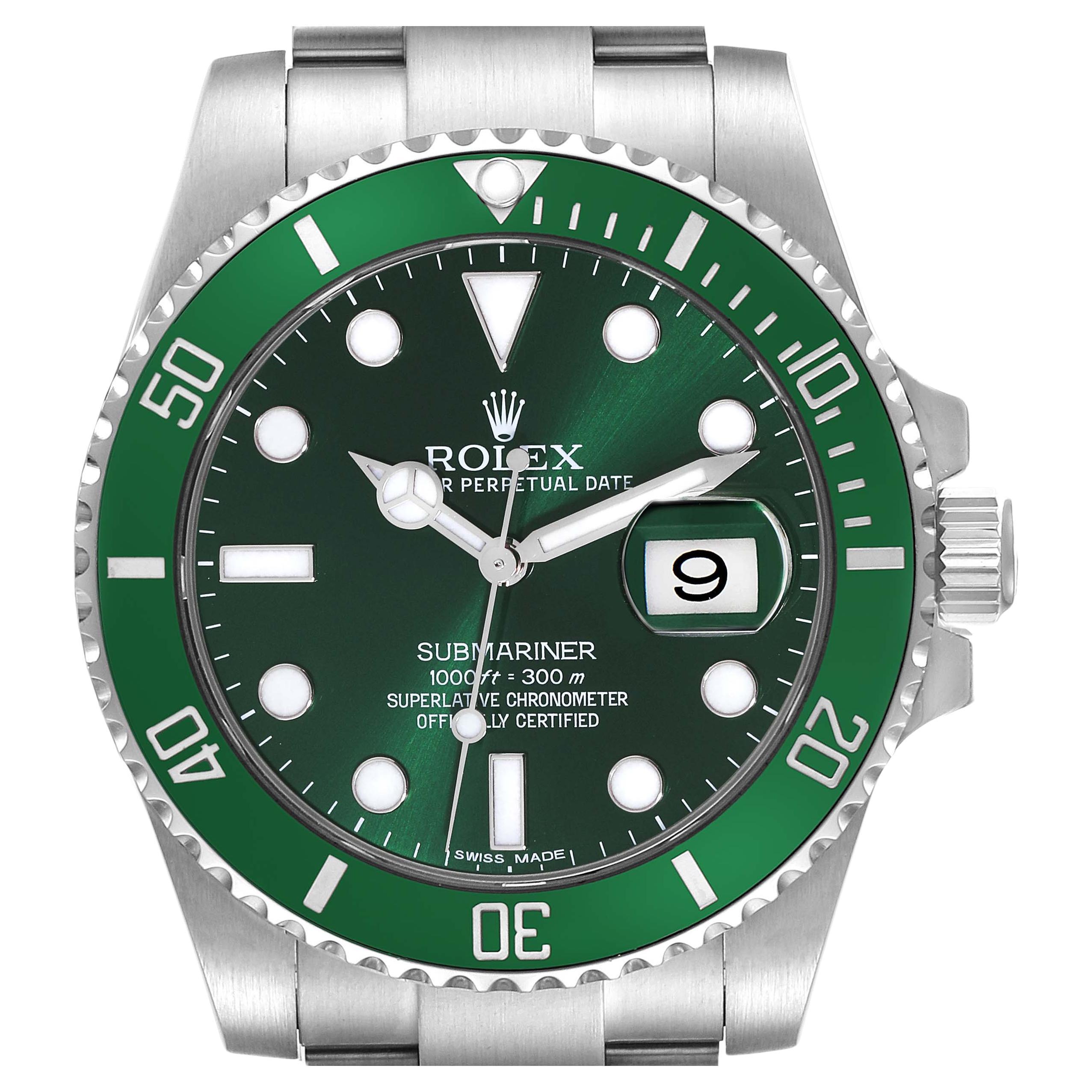 Rolex Submariner Hulk Green Dial Steel Mens Watch 116610LV Box Card