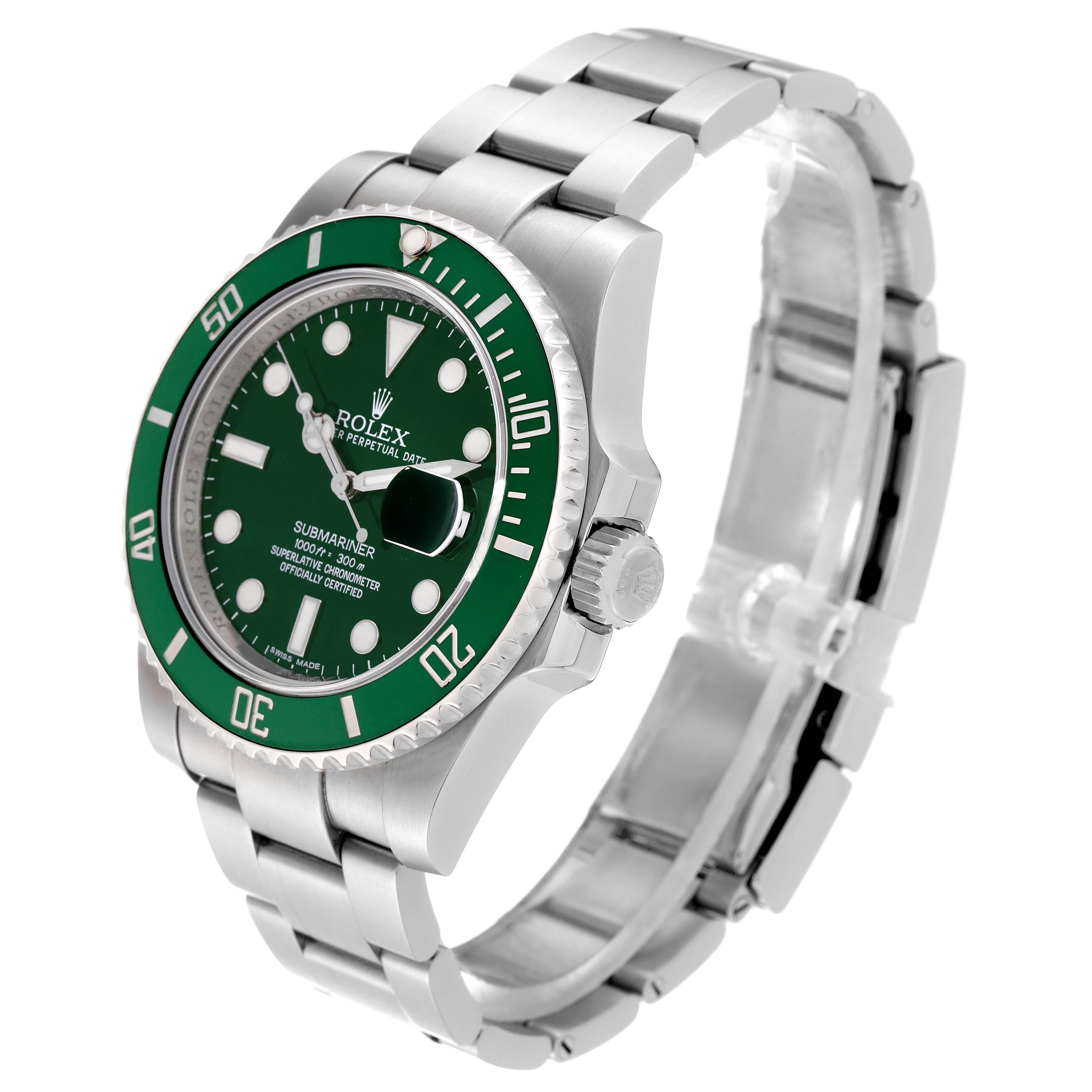 Rolex Submariner Hulk Green Dial Steel Mens Watch 116610LV Card For Sale 7