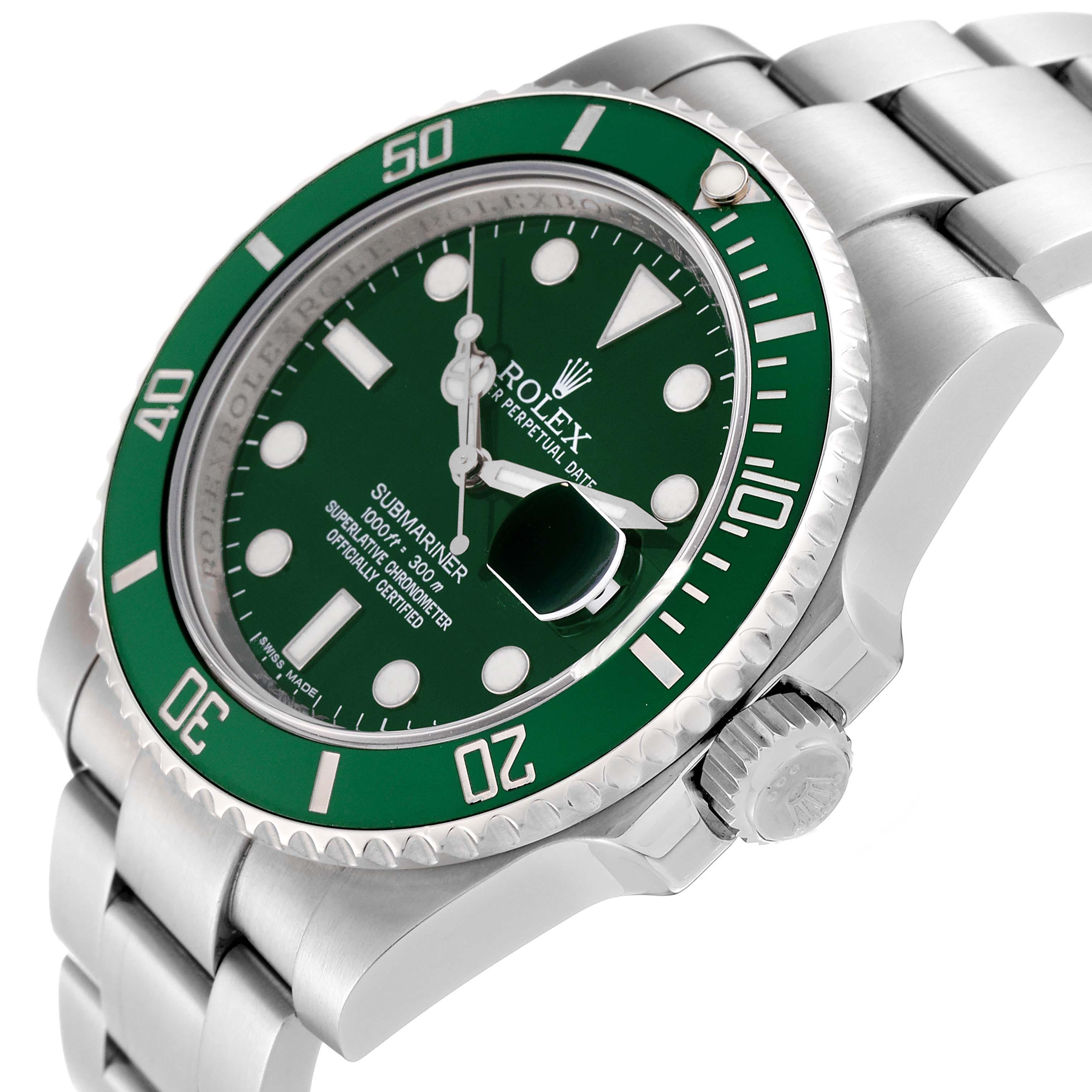 Rolex Submariner Hulk Green Dial Steel Mens Watch 116610LV Card For Sale 1