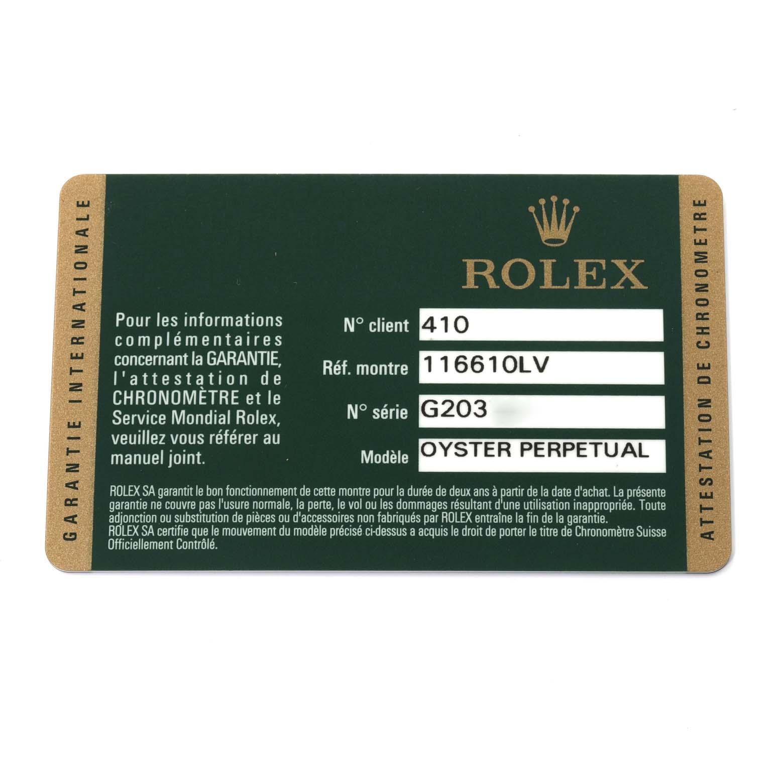 Rolex Submariner, montre pour hommes 116610LV Card en vente 2