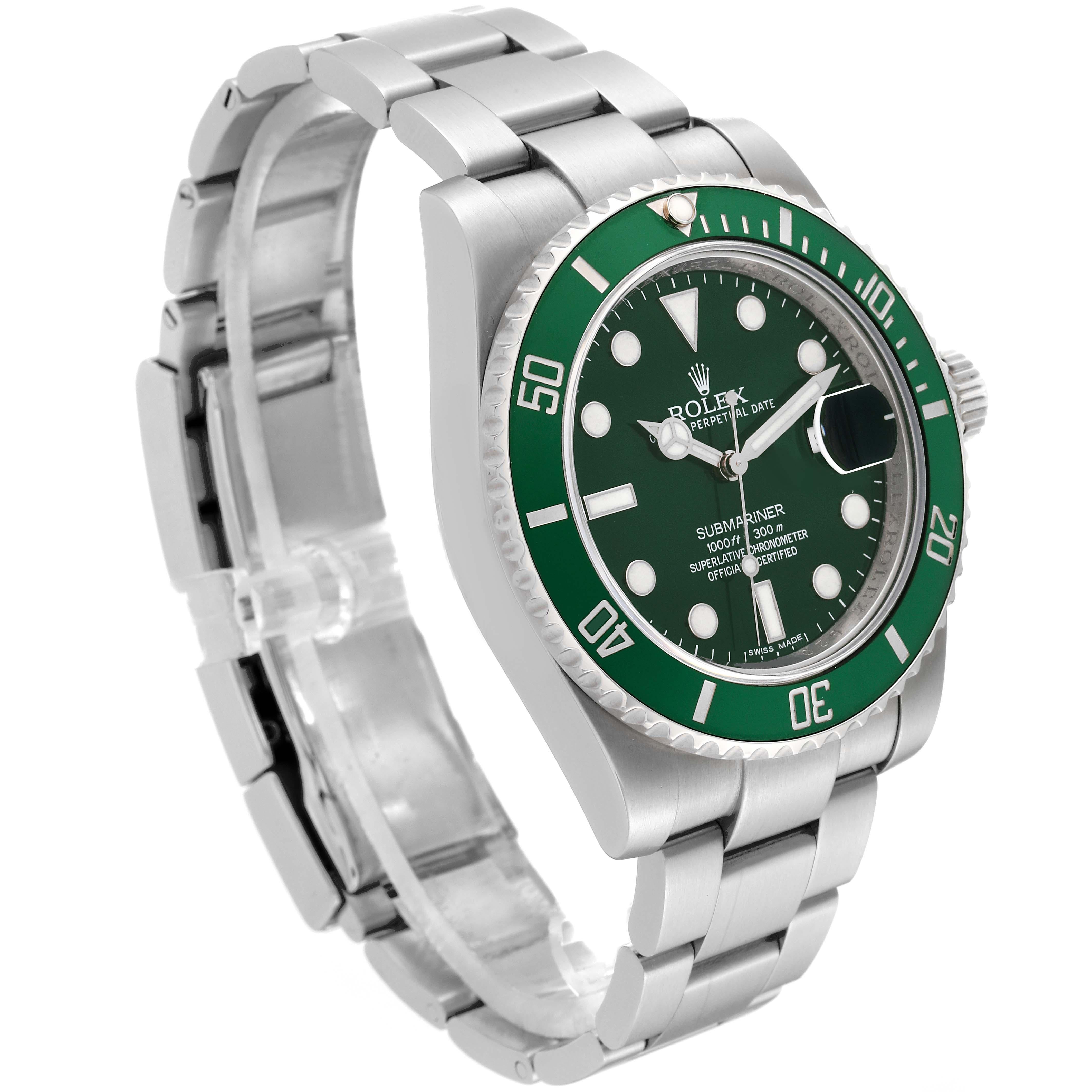 Rolex Submariner Hulk Green Dial Steel Mens Watch 116610LV Card For Sale 3