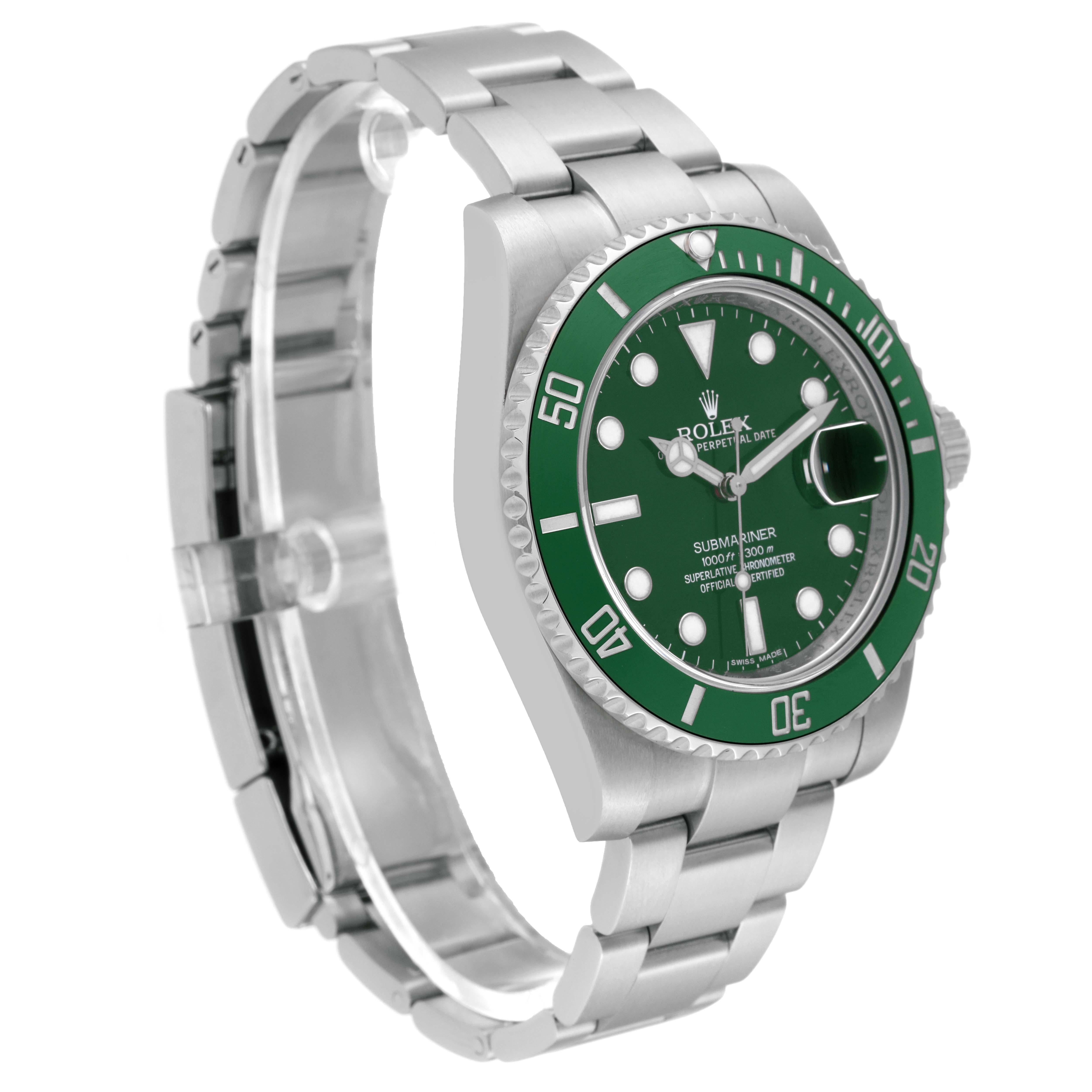 Rolex Submariner Hulk Green Dial Steel Mens Watch 116610LV For Sale 8