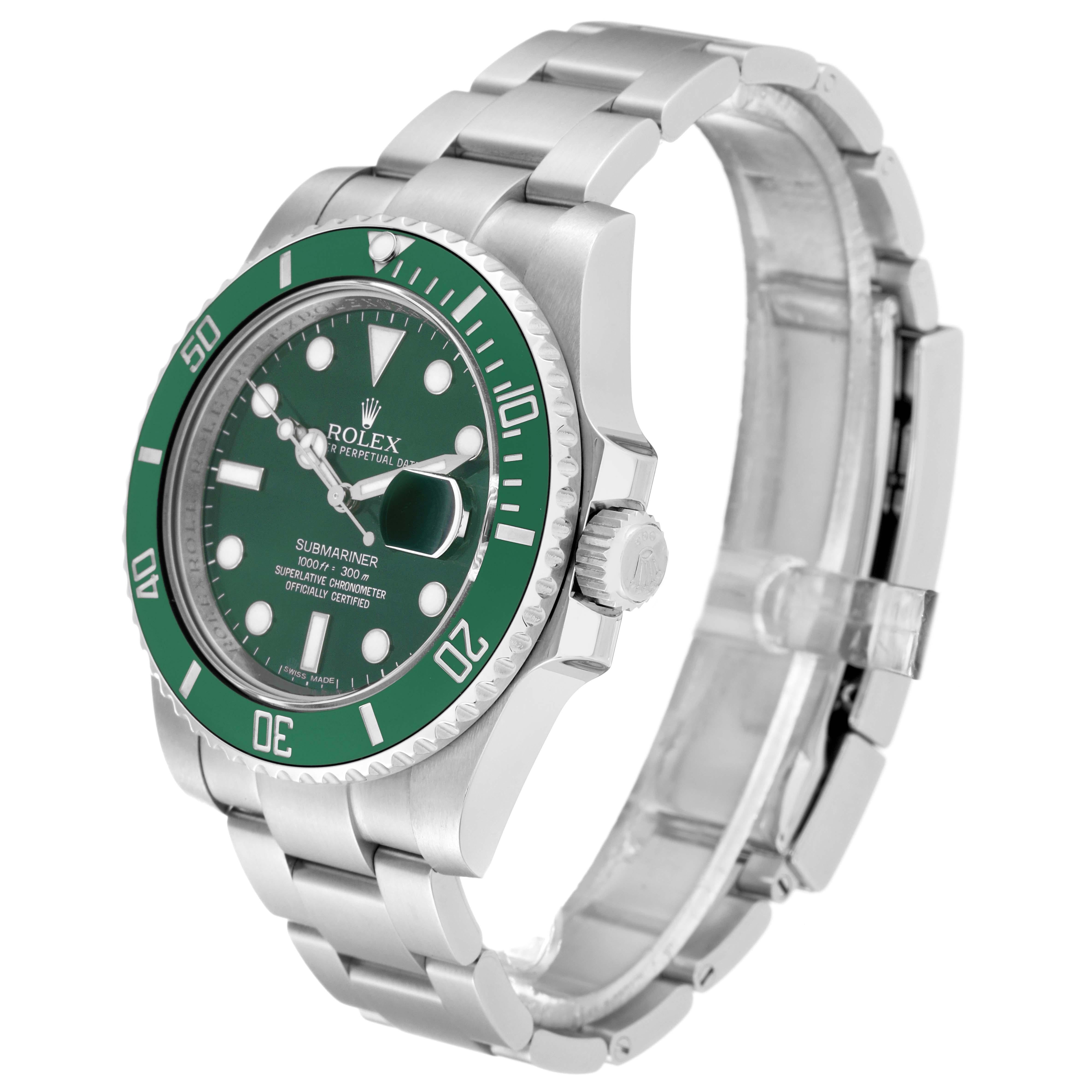 Men's Rolex Submariner Hulk Green Dial Steel Mens Watch 116610LV