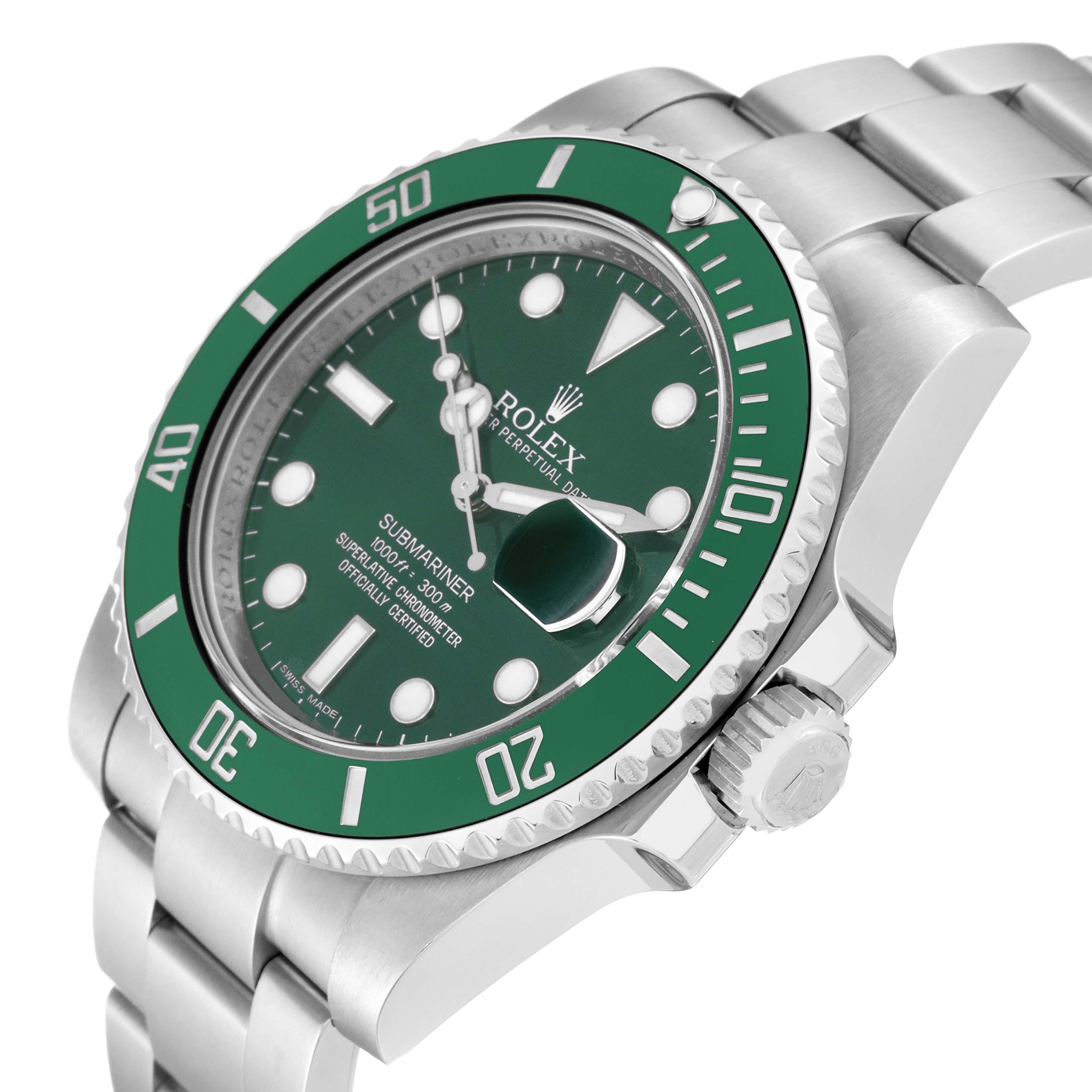 Rolex Submariner Hulk Green Dial Steel Mens Watch 116610LV 1
